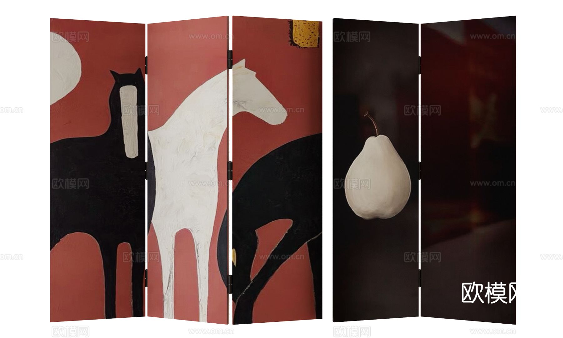 中古风折叠屏风su模型下载（渲染图2）