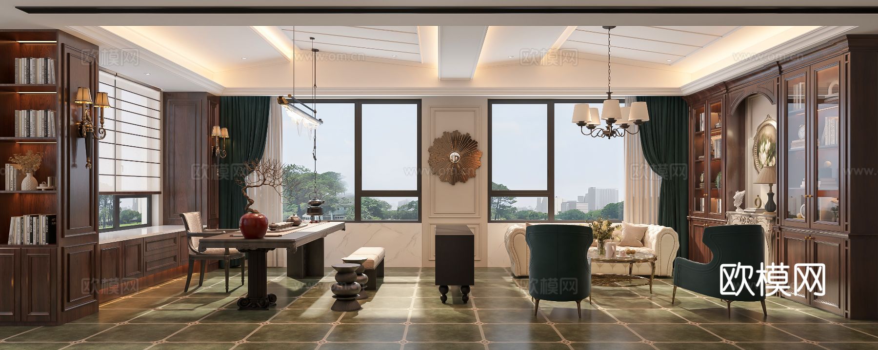 美式茶室3d模型下载（渲染图1）