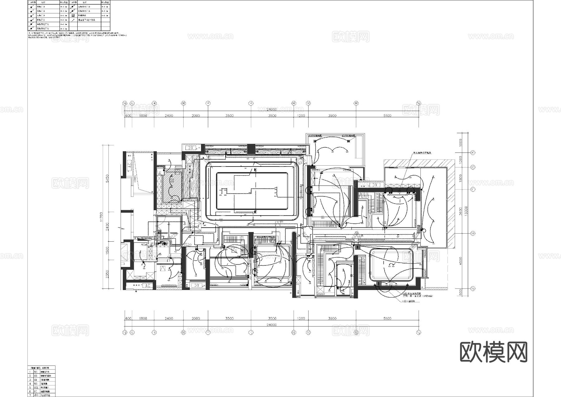 大平层家装水电图CAD施工图下载（渲染图2）