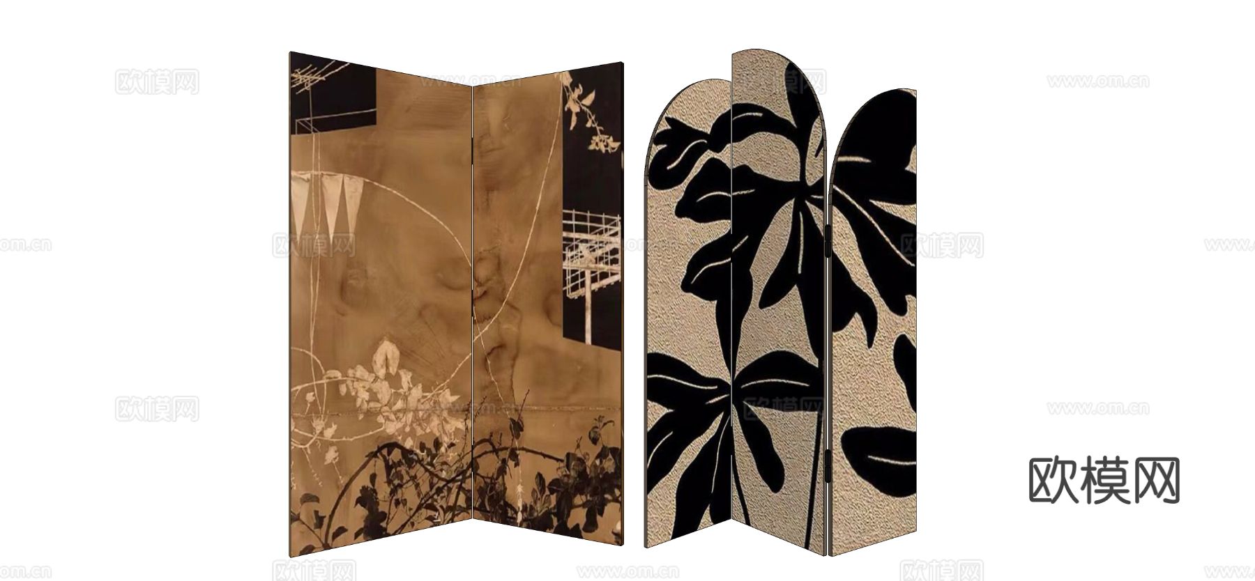 中古风折叠屏风su模型下载（渲染图1）