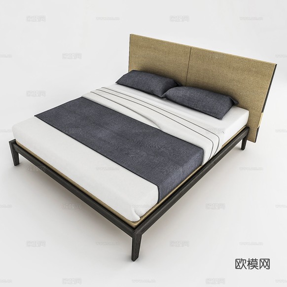 现代双人床3d模型下载(渲染图2)