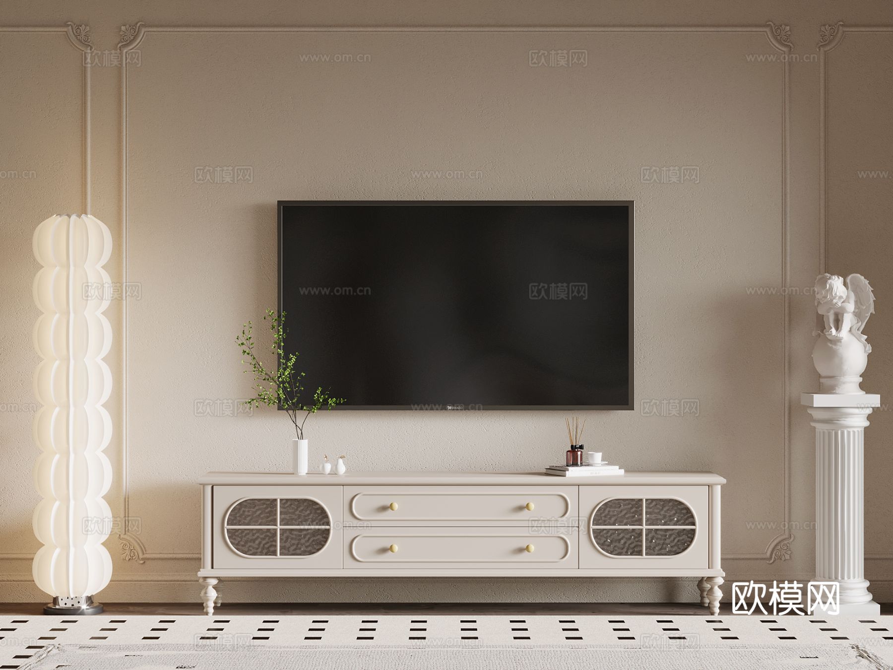 法式电视柜3d模型下载
