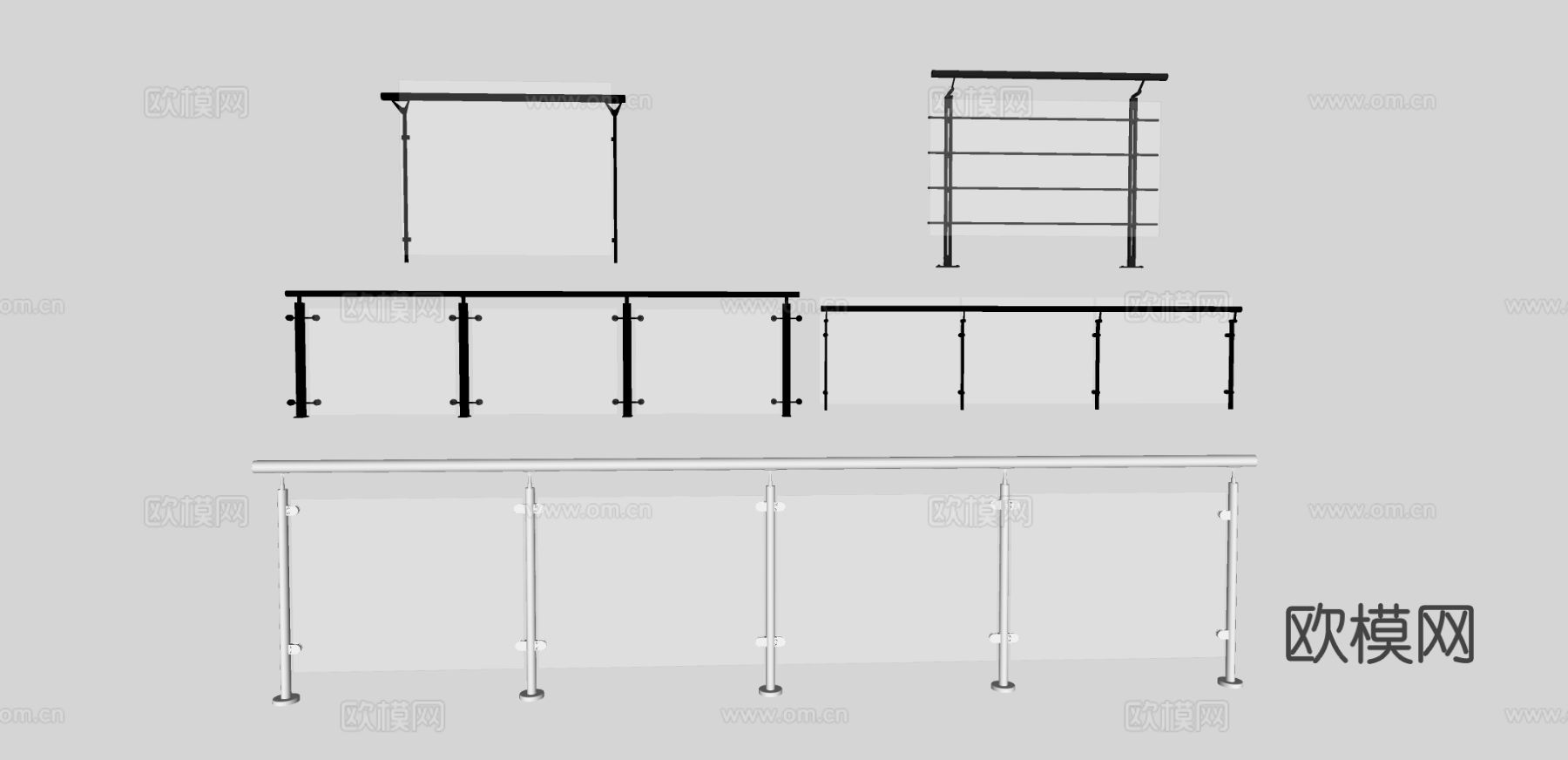 玻璃栏杆围栏 护栏 玻璃护栏su模型