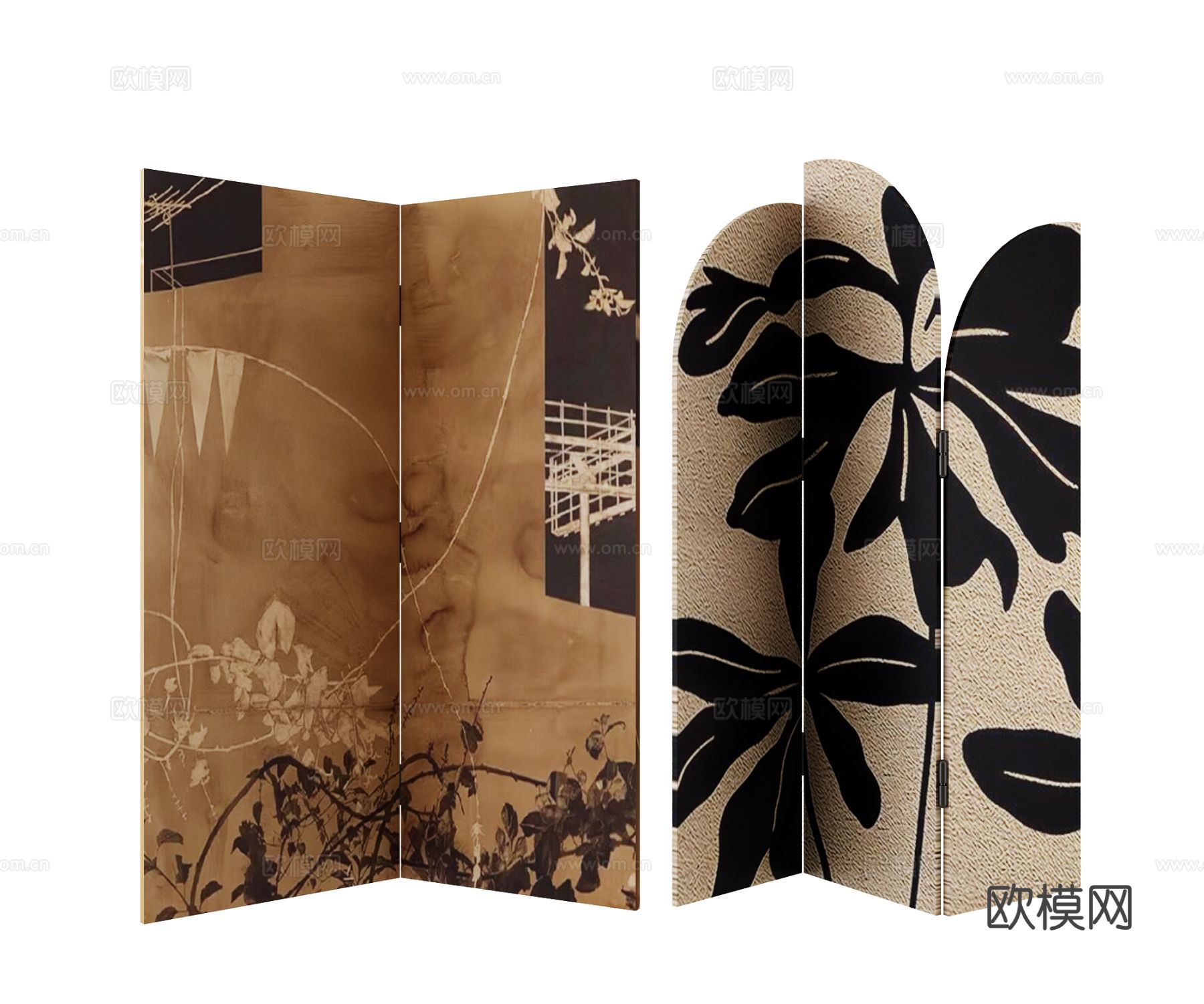 中古风折叠屏风su模型下载（渲染图2）