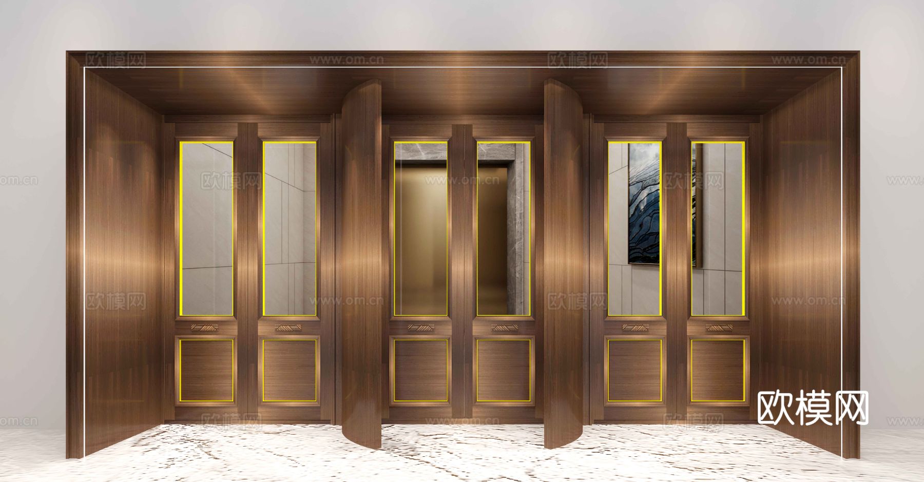 现代铜门 商服门 银行大门 大堂大门免费3d模型下载