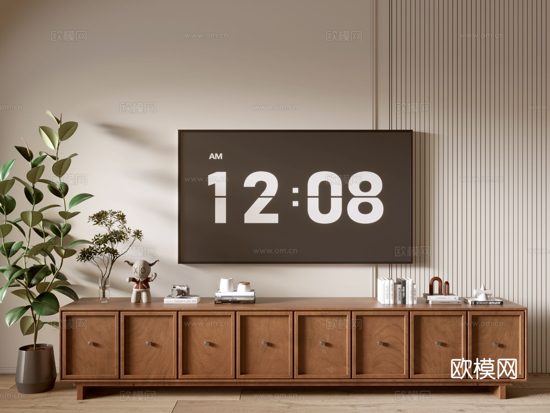 原木风电视柜3d模型下载