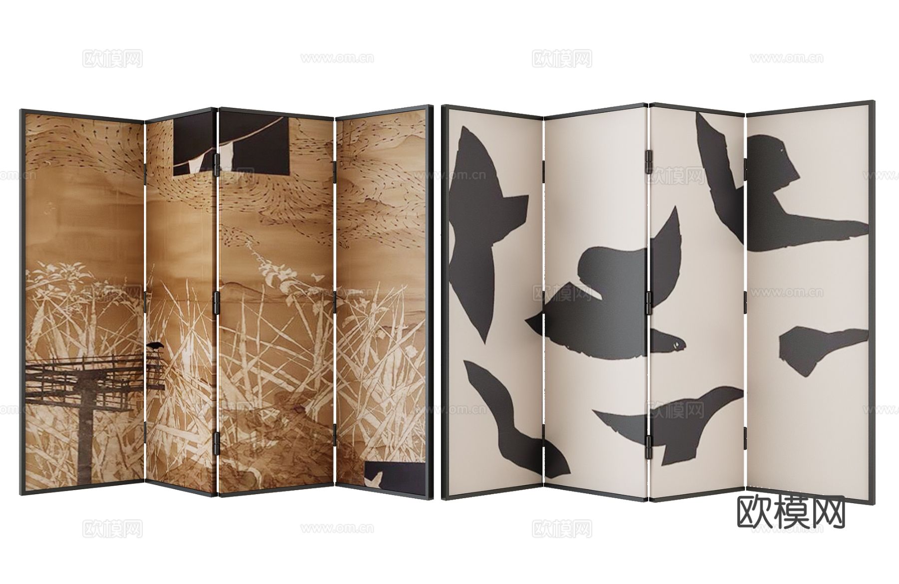 中古风折叠屏风su模型下载（渲染图2）