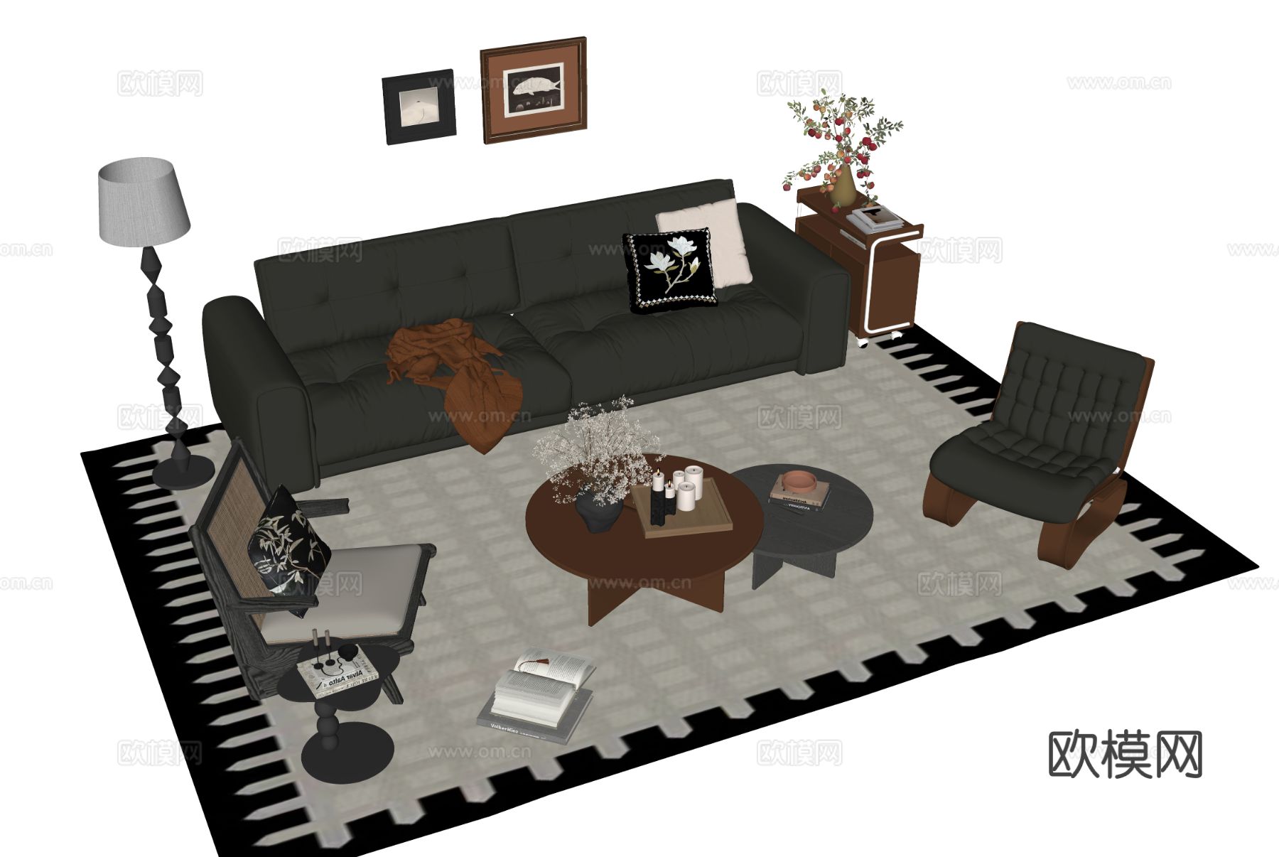 法式复古组合沙发su模型下载（渲染图1）