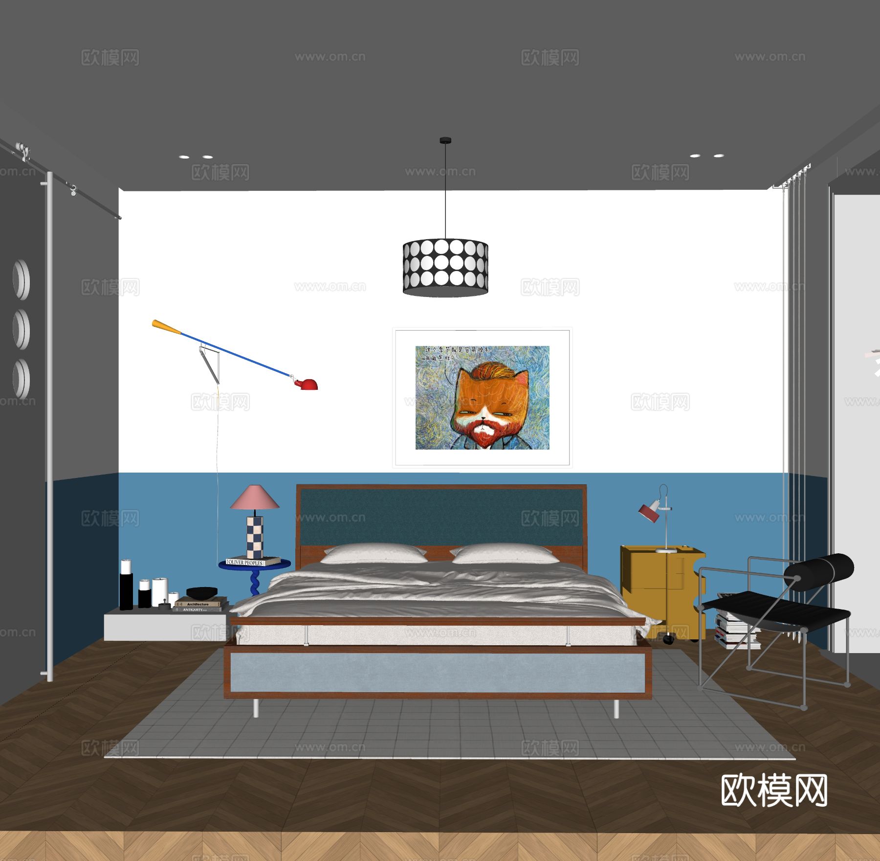 中古风卧室su模型下载（渲染图1）