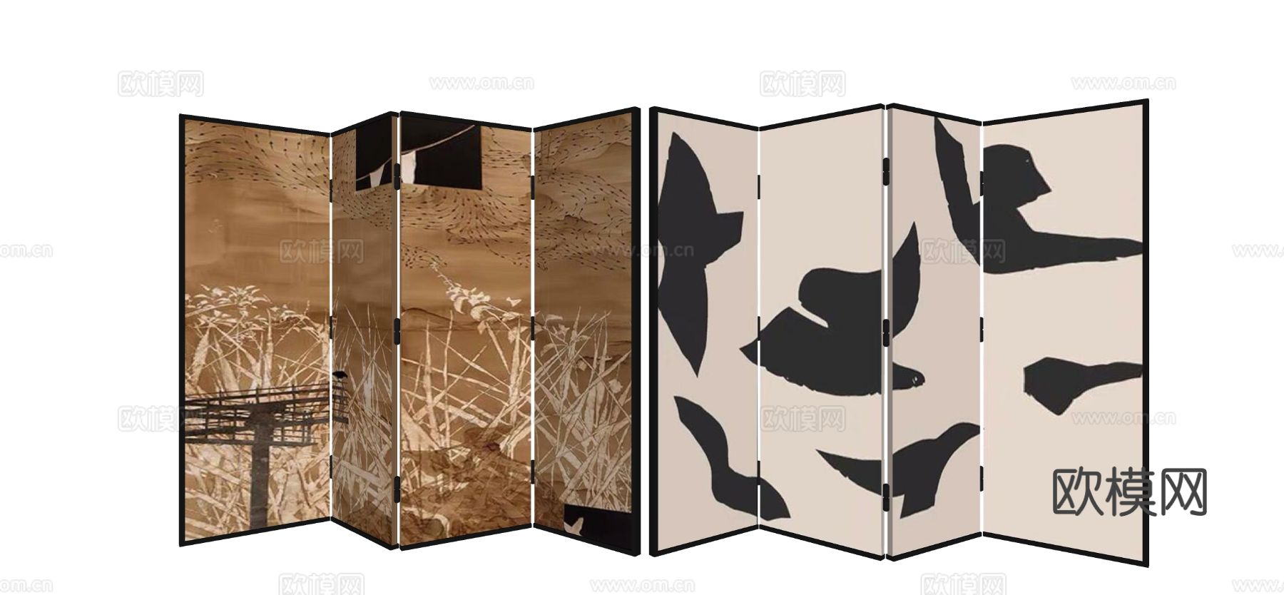 中古风折叠屏风su模型下载（渲染图1）