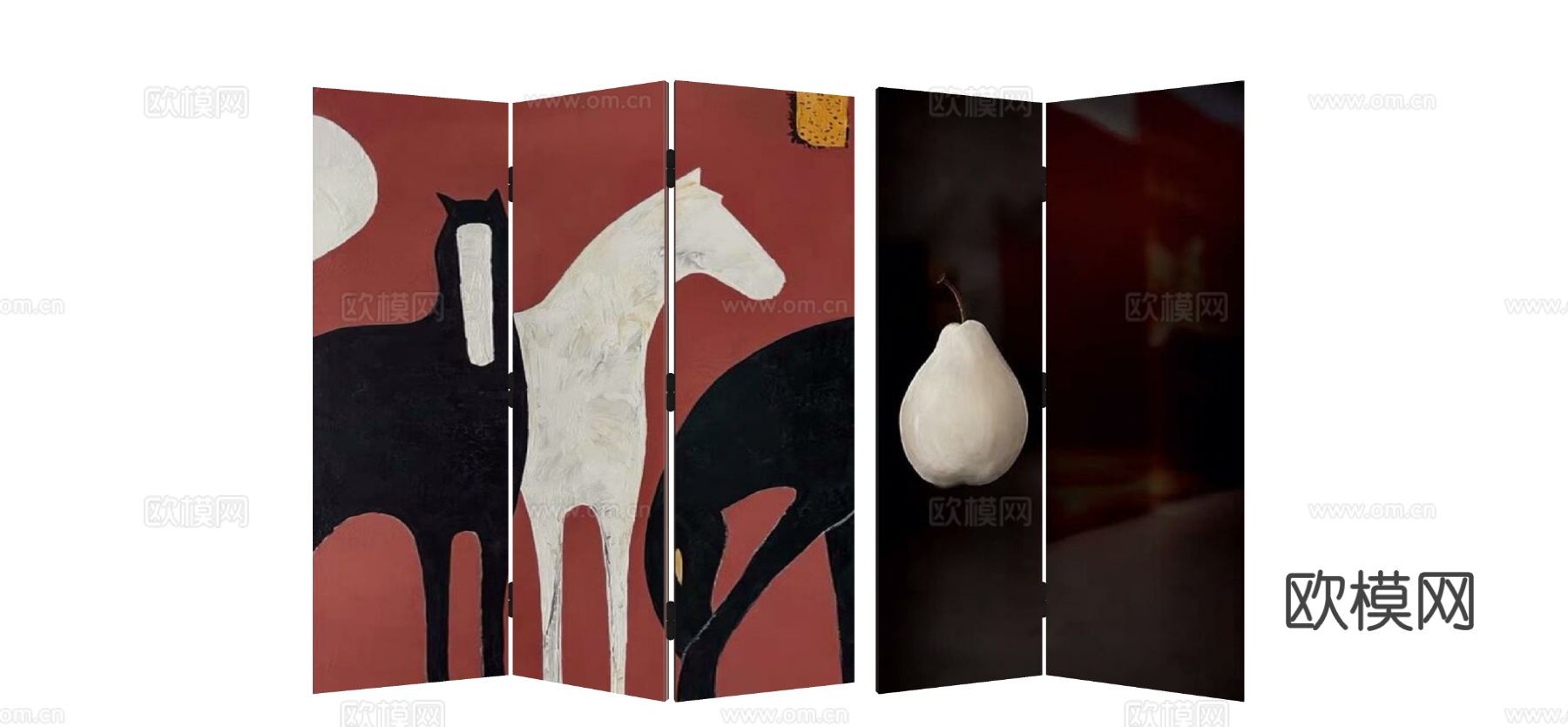 中古风折叠屏风su模型下载（渲染图1）