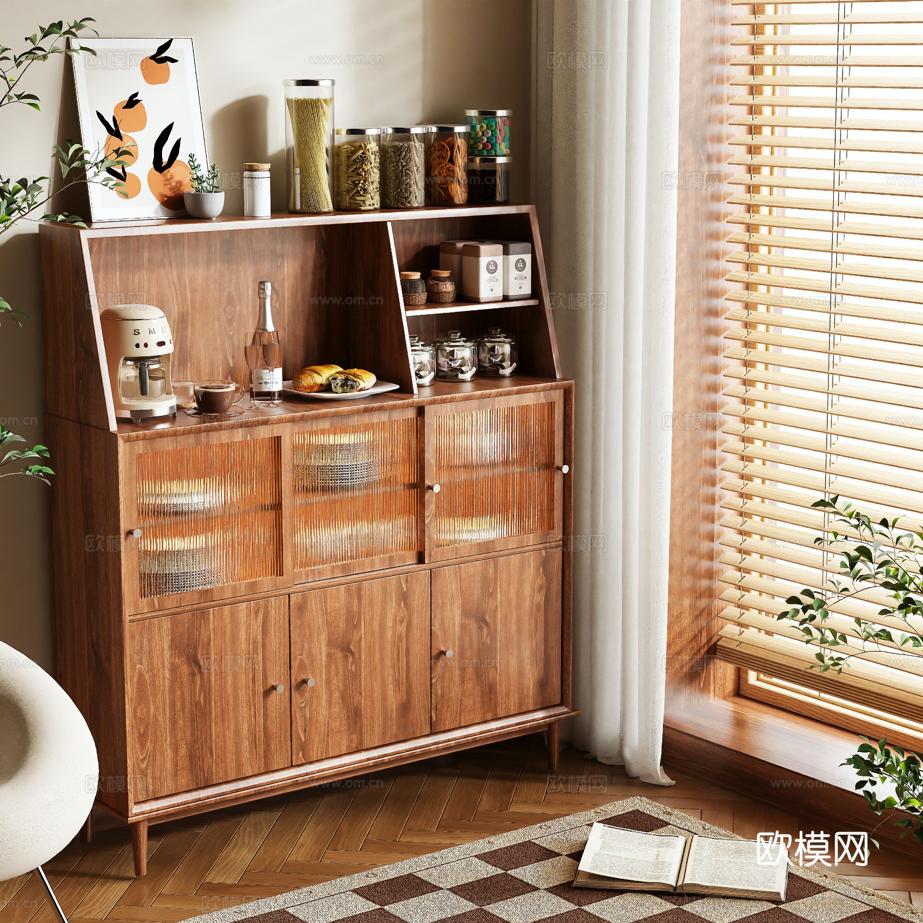 中古风餐边柜3d模型下载