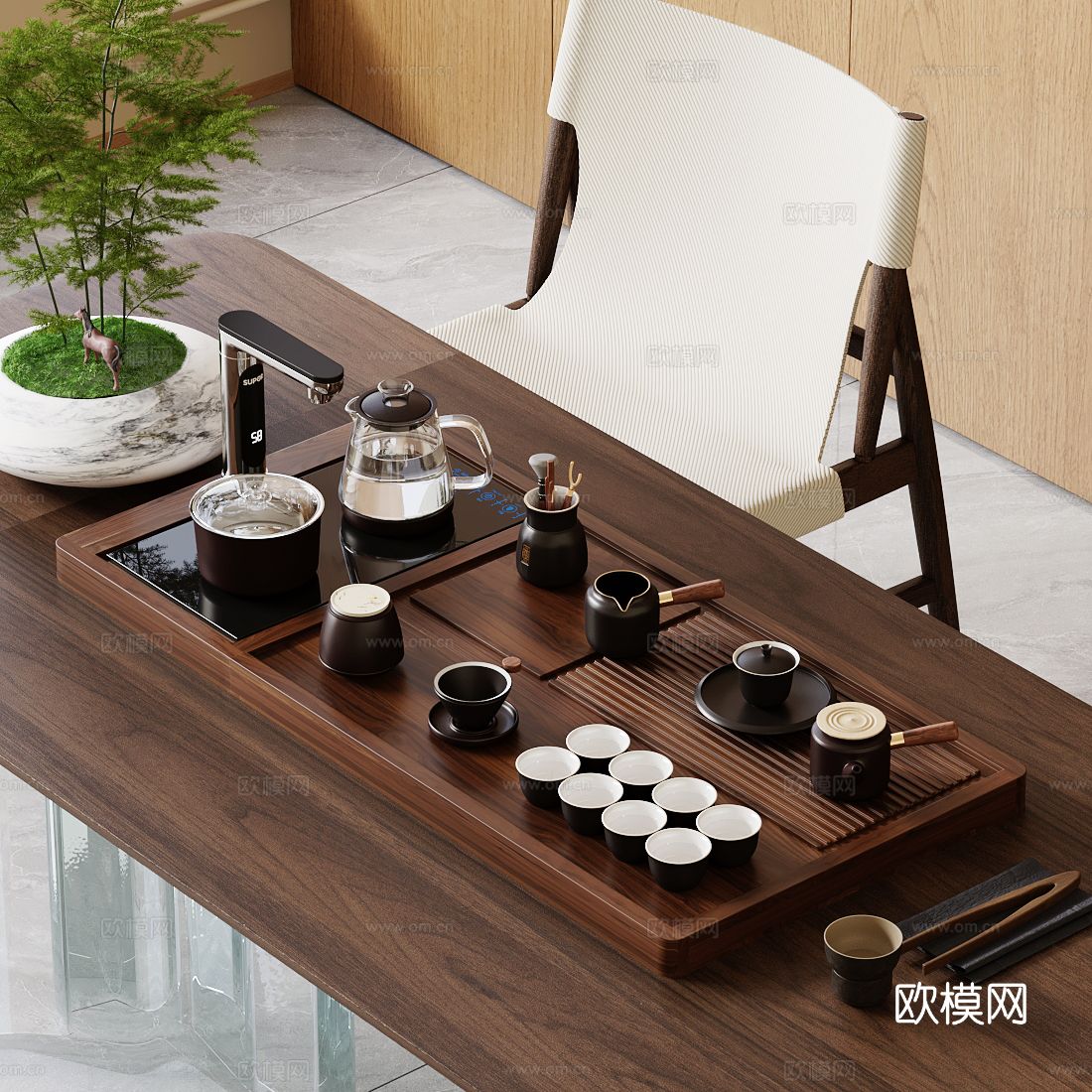 新中式茶具 茶杯 茶壶 茶匙3d模型