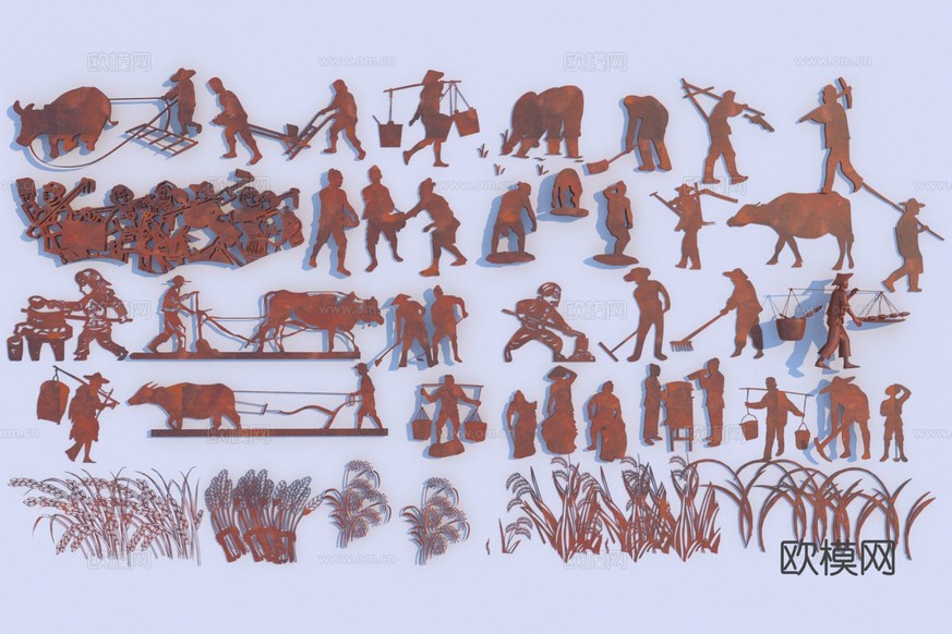 现代雕塑小品 劳动人物剪影3d模型下载