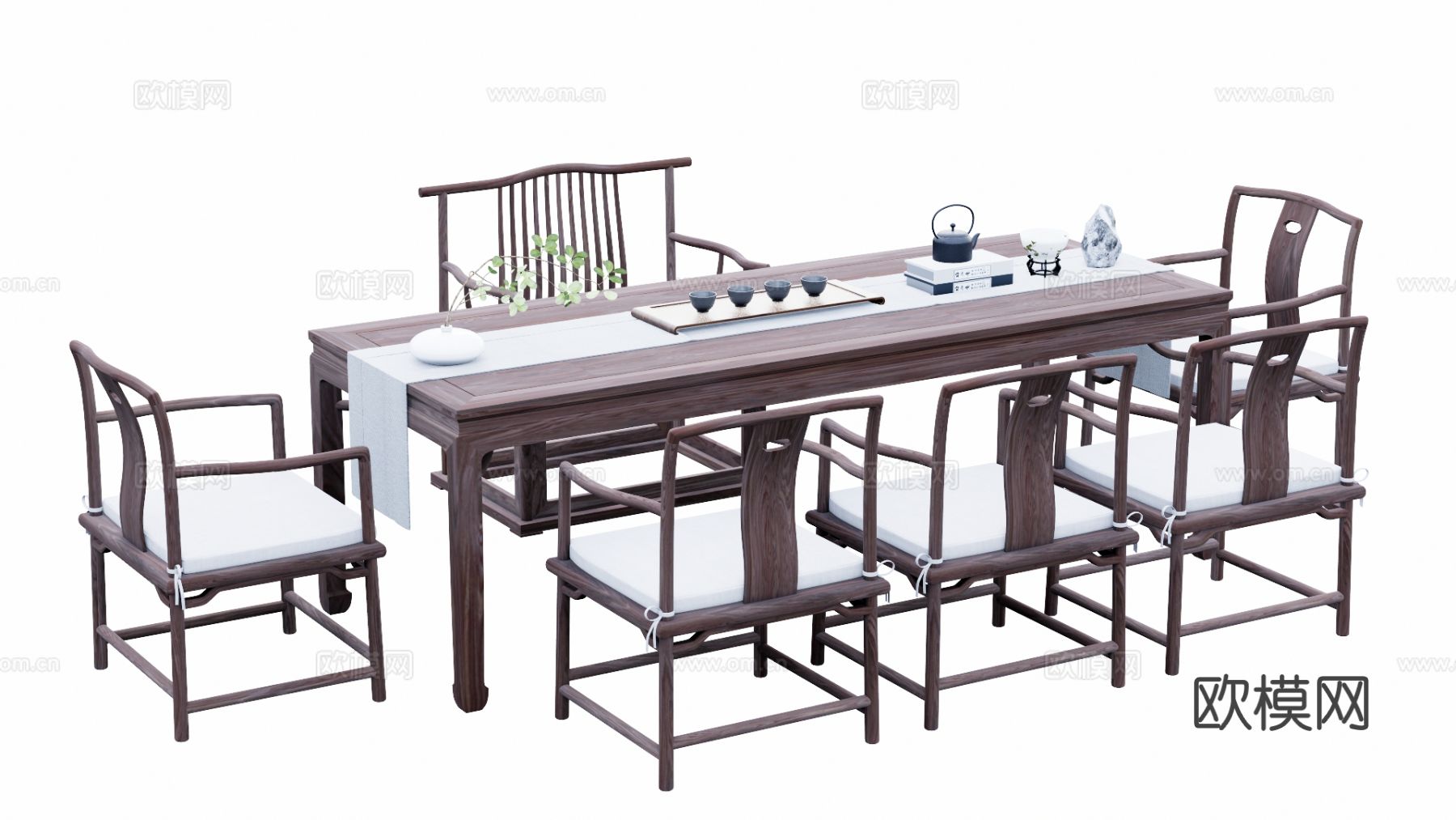 新中式茶台 茶桌椅su模型下载（渲染图2）