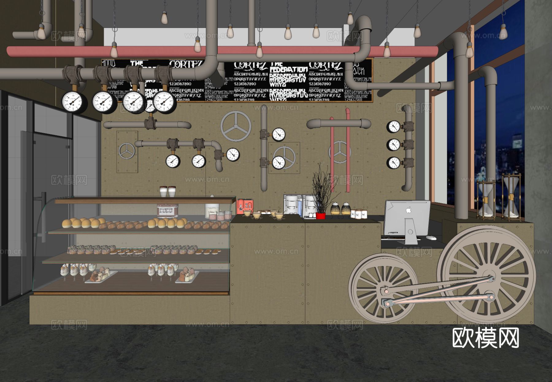 工业风甜品店吧台 咖啡厅su模型