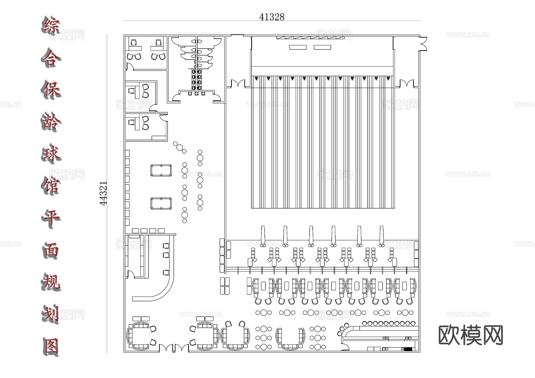 保龄球馆布局图CAD平面图