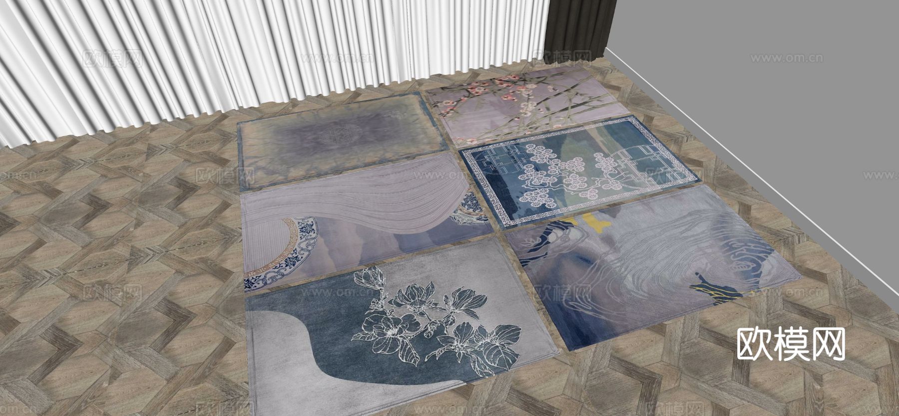 新中式地毯su模型下载（渲染图1）