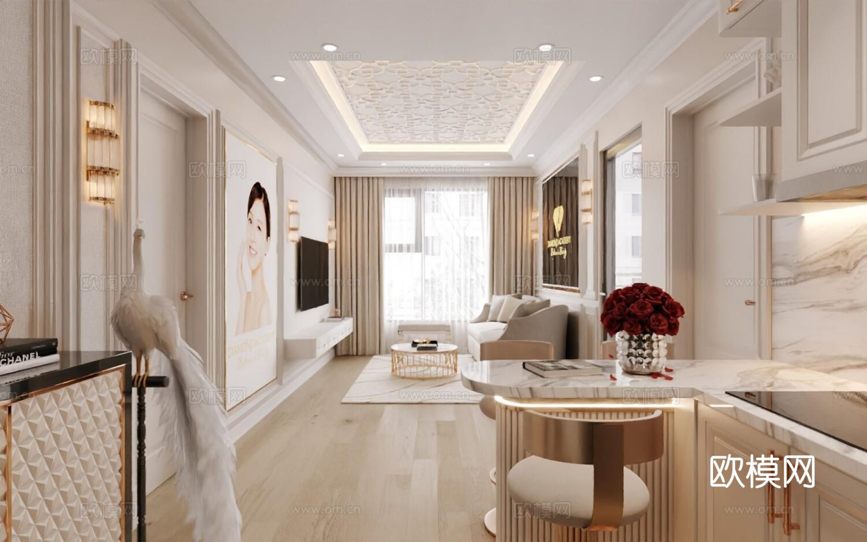 欧式美容院 前台 洽谈区3d模型下载（渲染图1）