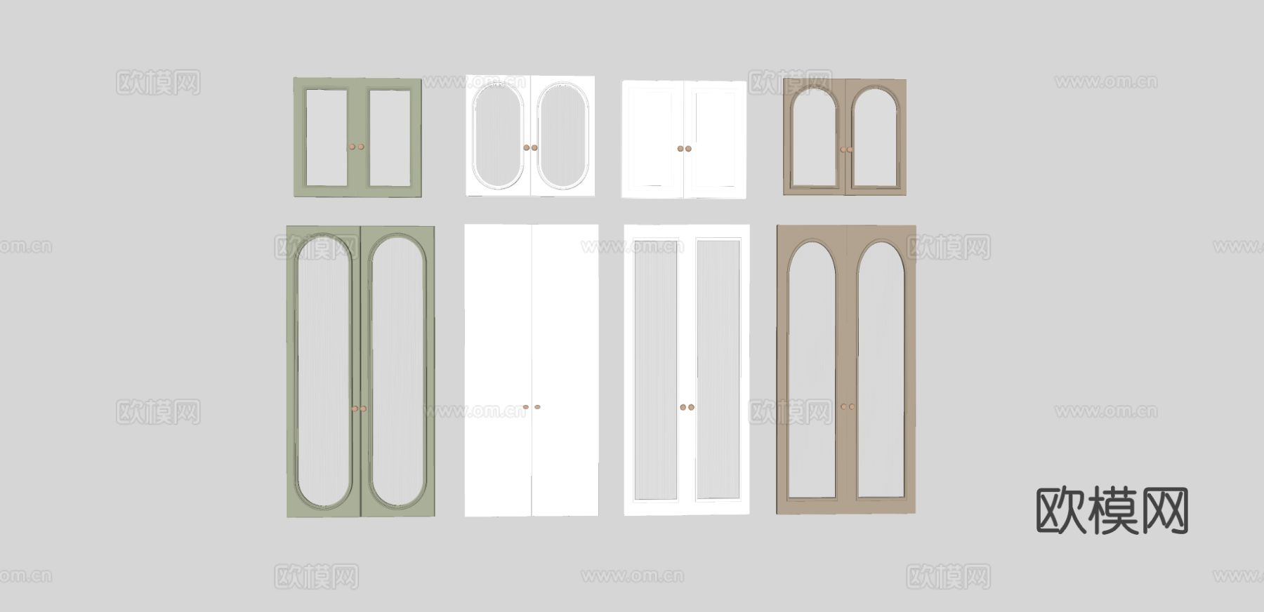 法式衣柜门 玻璃柜门门板su模型