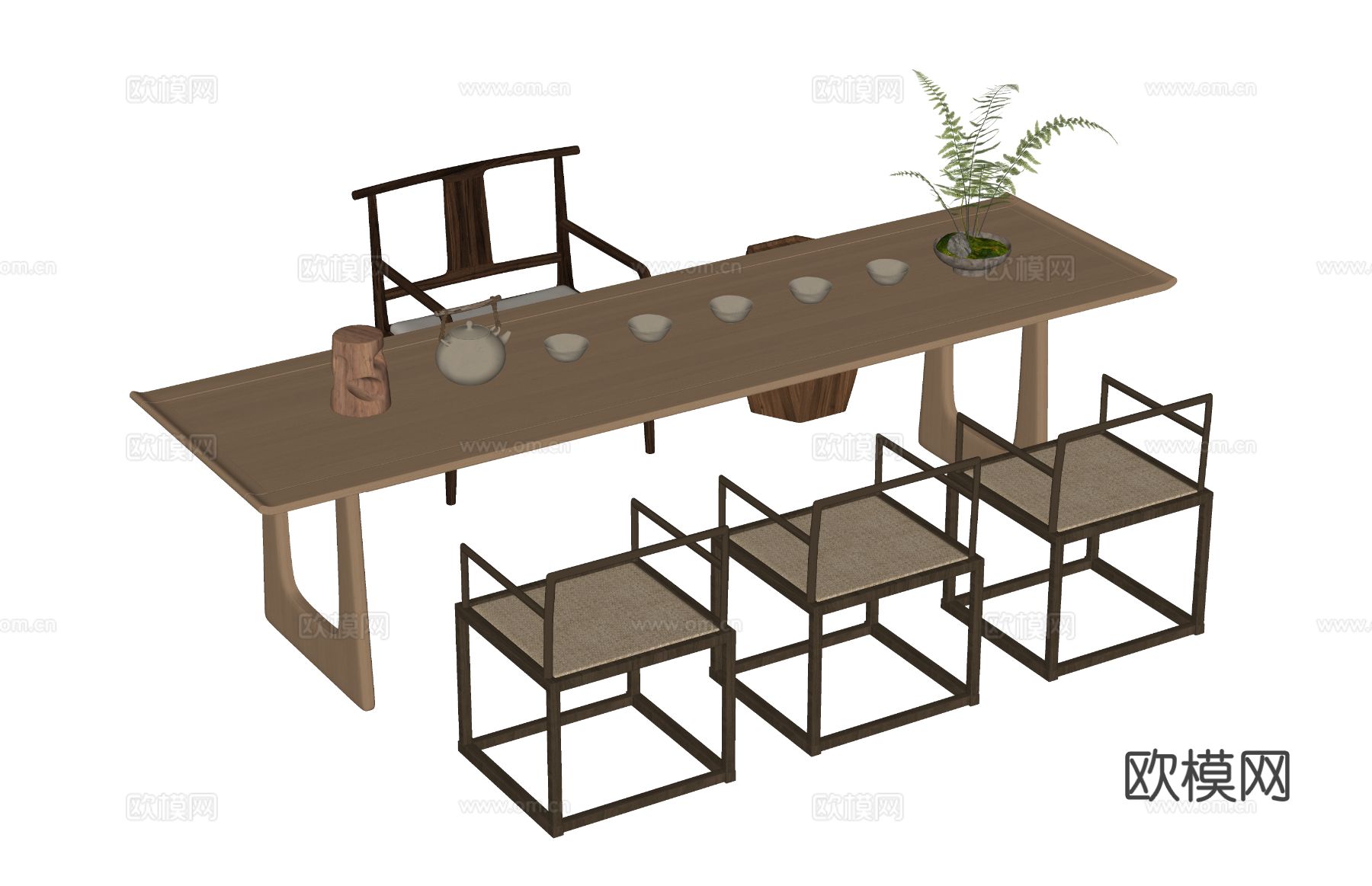 新中式茶台 茶桌椅su模型