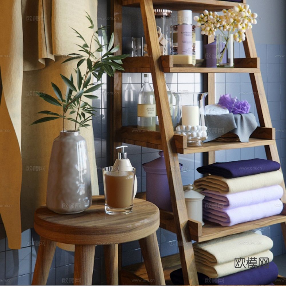 洗浴用品 毛巾 洗发水 沐浴露3d模型下载