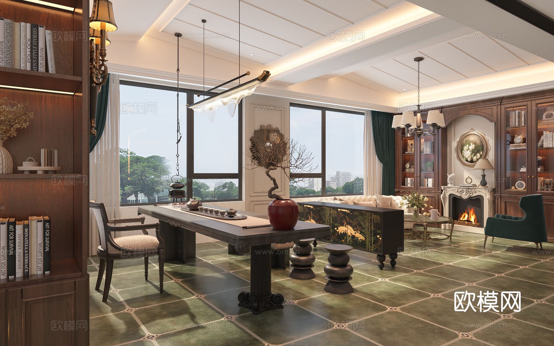 美式茶室3d模型下载（渲染图2）