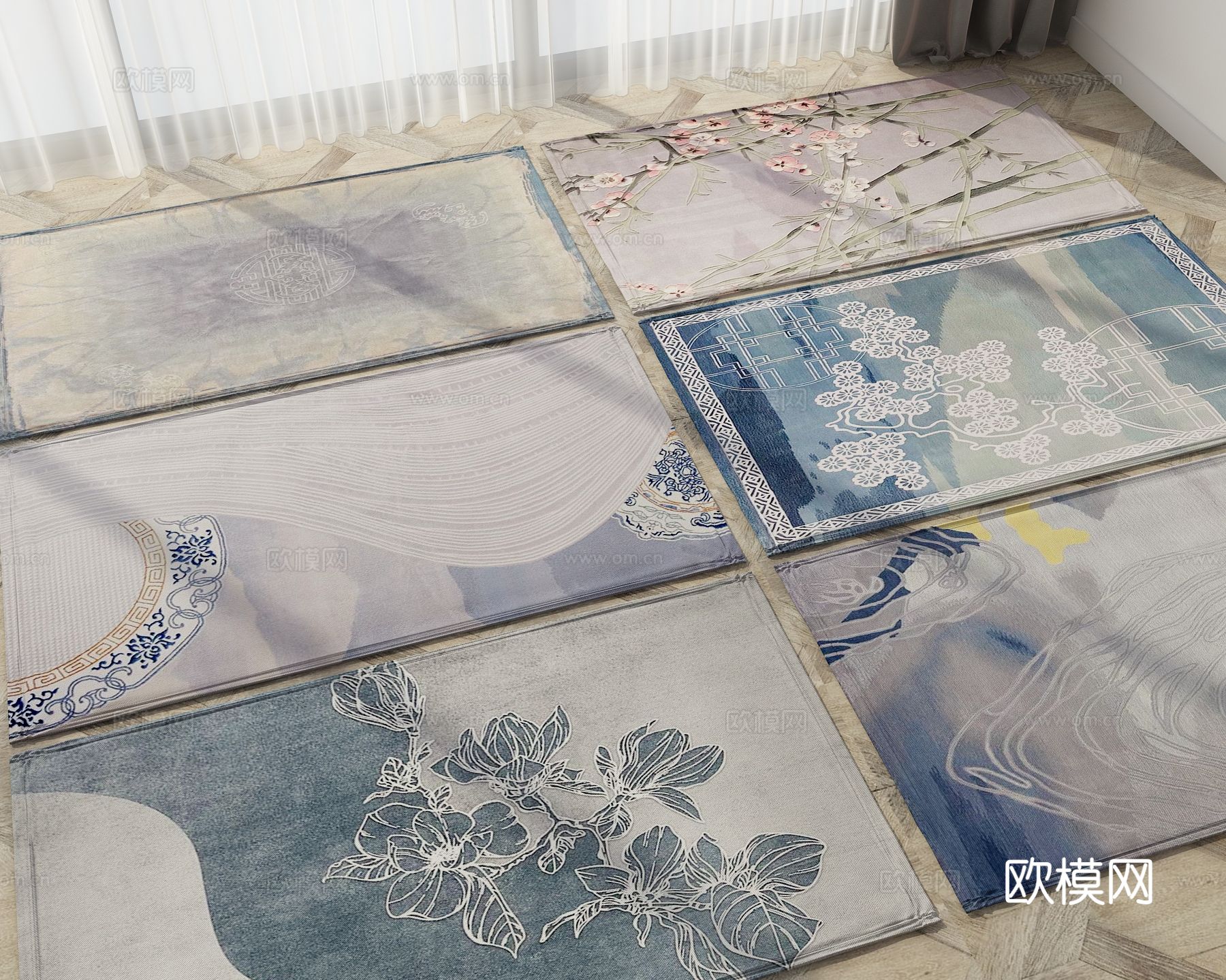 新中式地毯su模型下载（渲染图2）