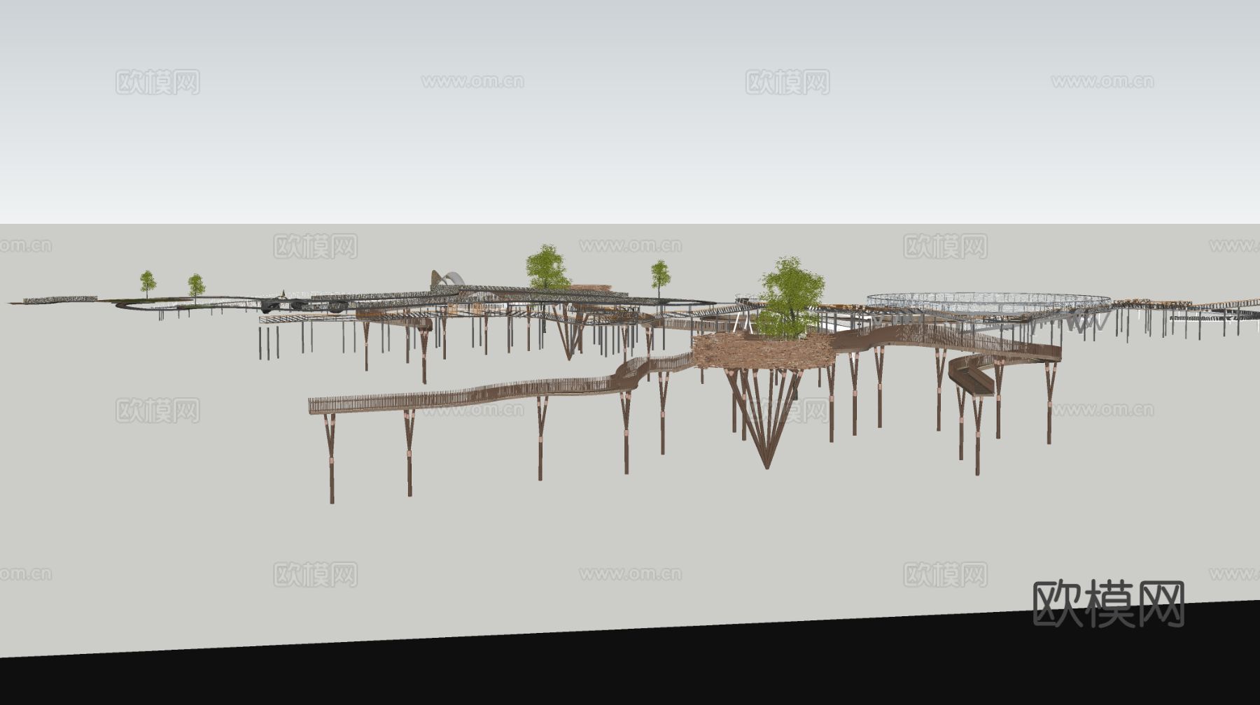 现代景观台 连廊长廊 廊桥su模型