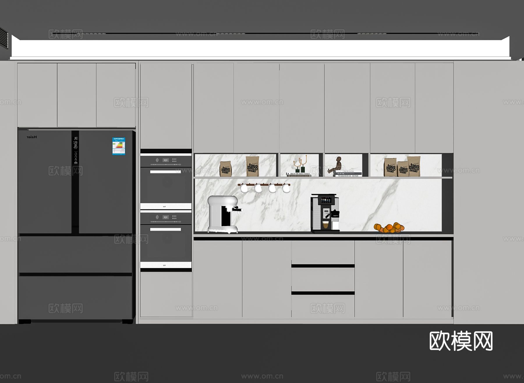 厨房冰箱 橱柜 咖啡机su模型