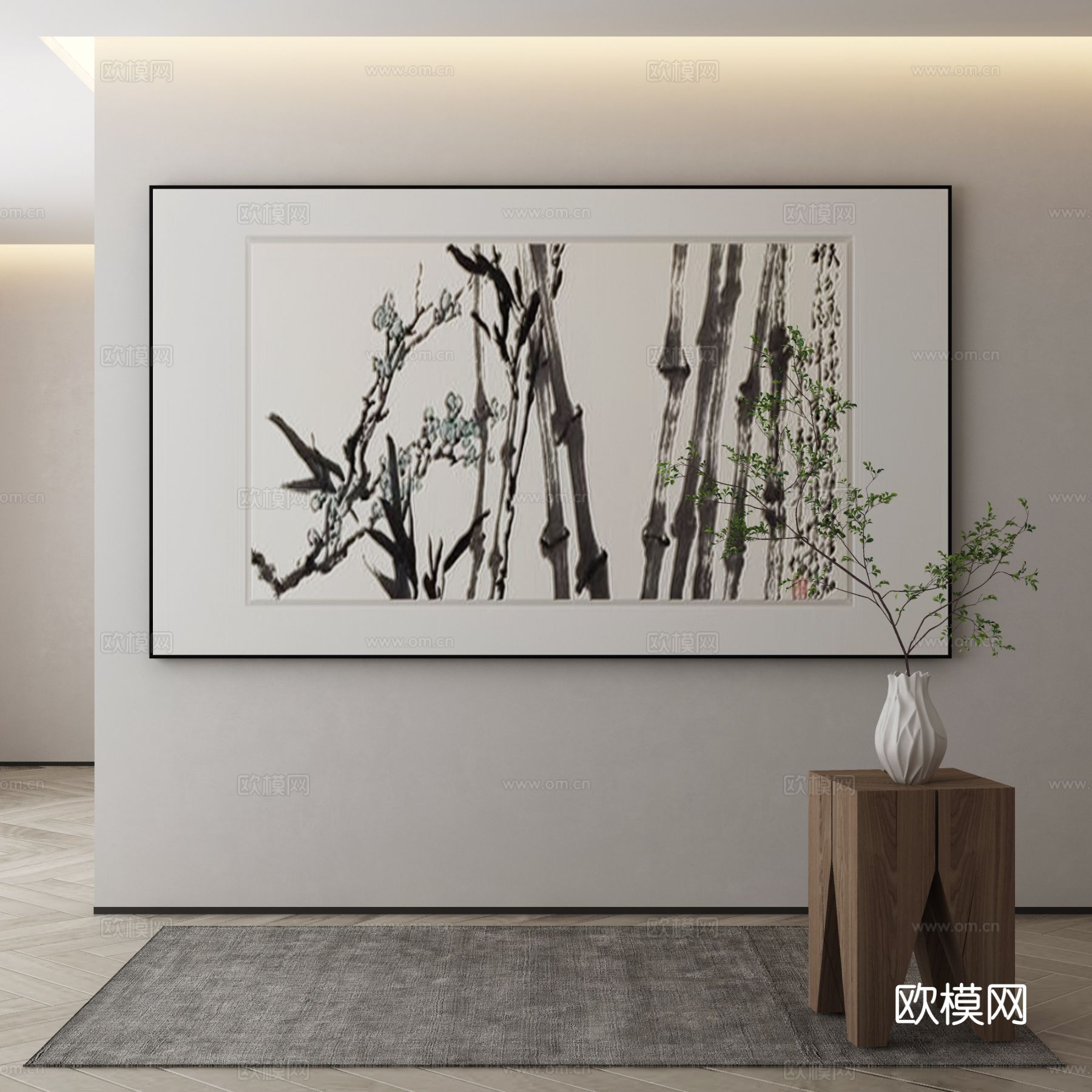 新中式水墨画 装饰画3d模型