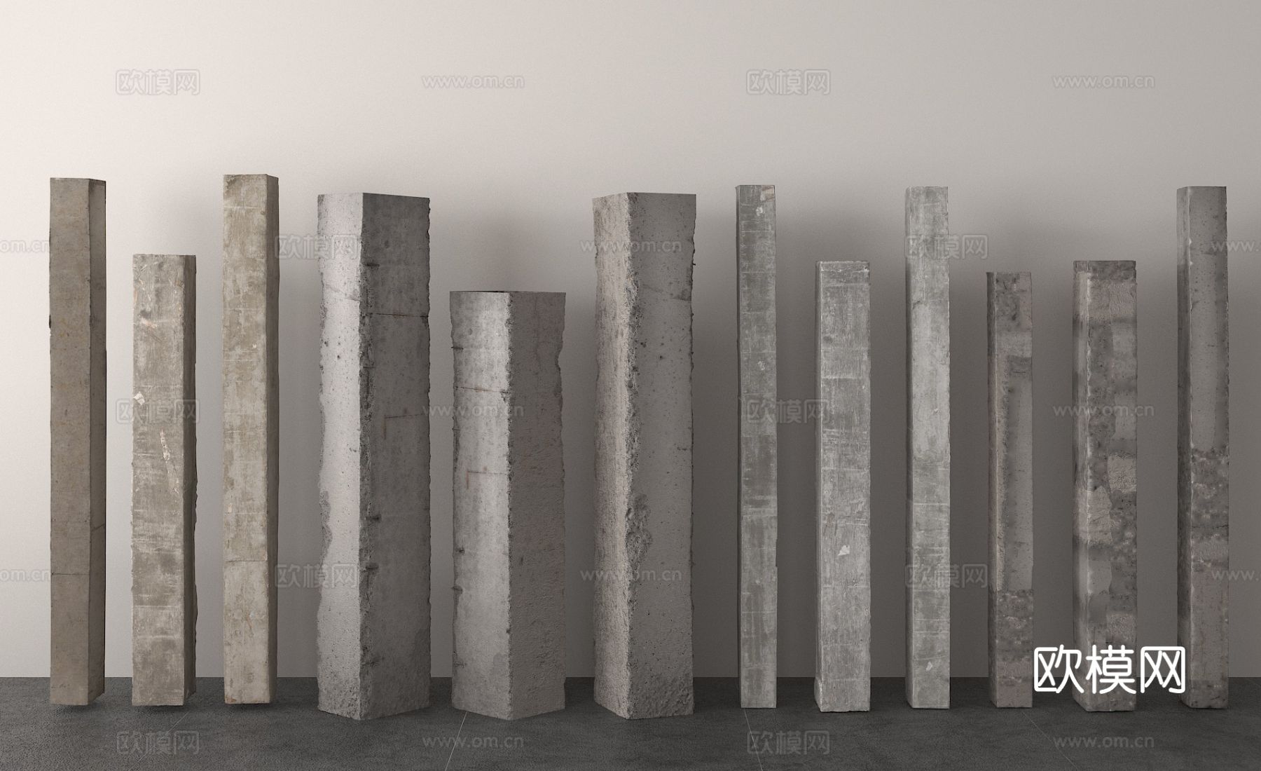 水泥柱子 石头柱子 条石柱 石板柱3d模型下载