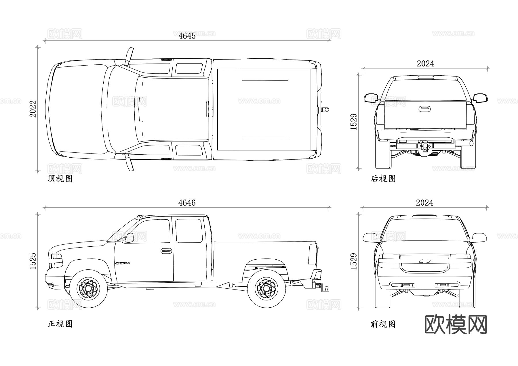 长轴皮卡 加长型皮卡 大型皮卡 长车身皮卡 延长版皮卡cad大样图下载