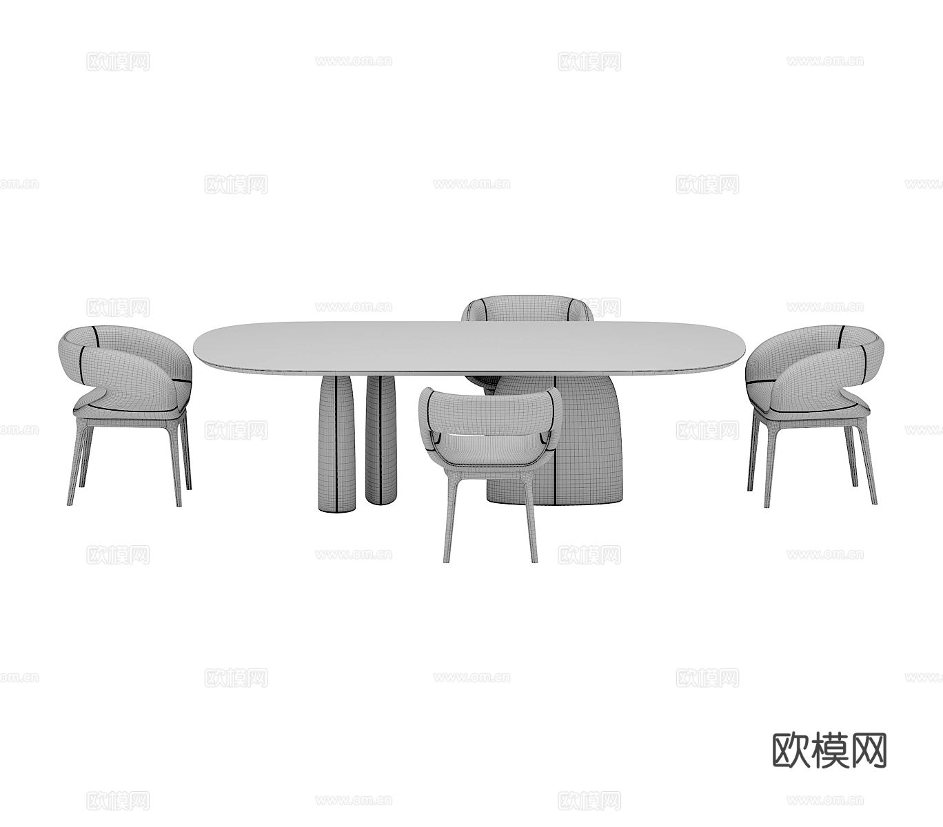 意式餐桌椅 大理石餐桌3d模型下载（渲染图4）