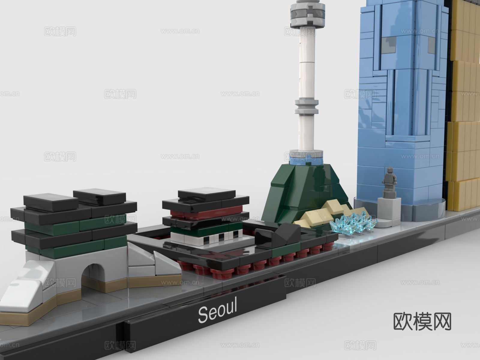 LEGO 玩具 城市天际线 首尔建筑群积木3d模型