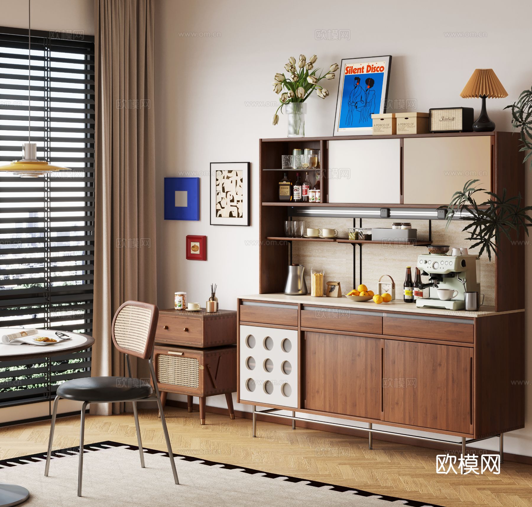 中古风餐边柜3d模型下载