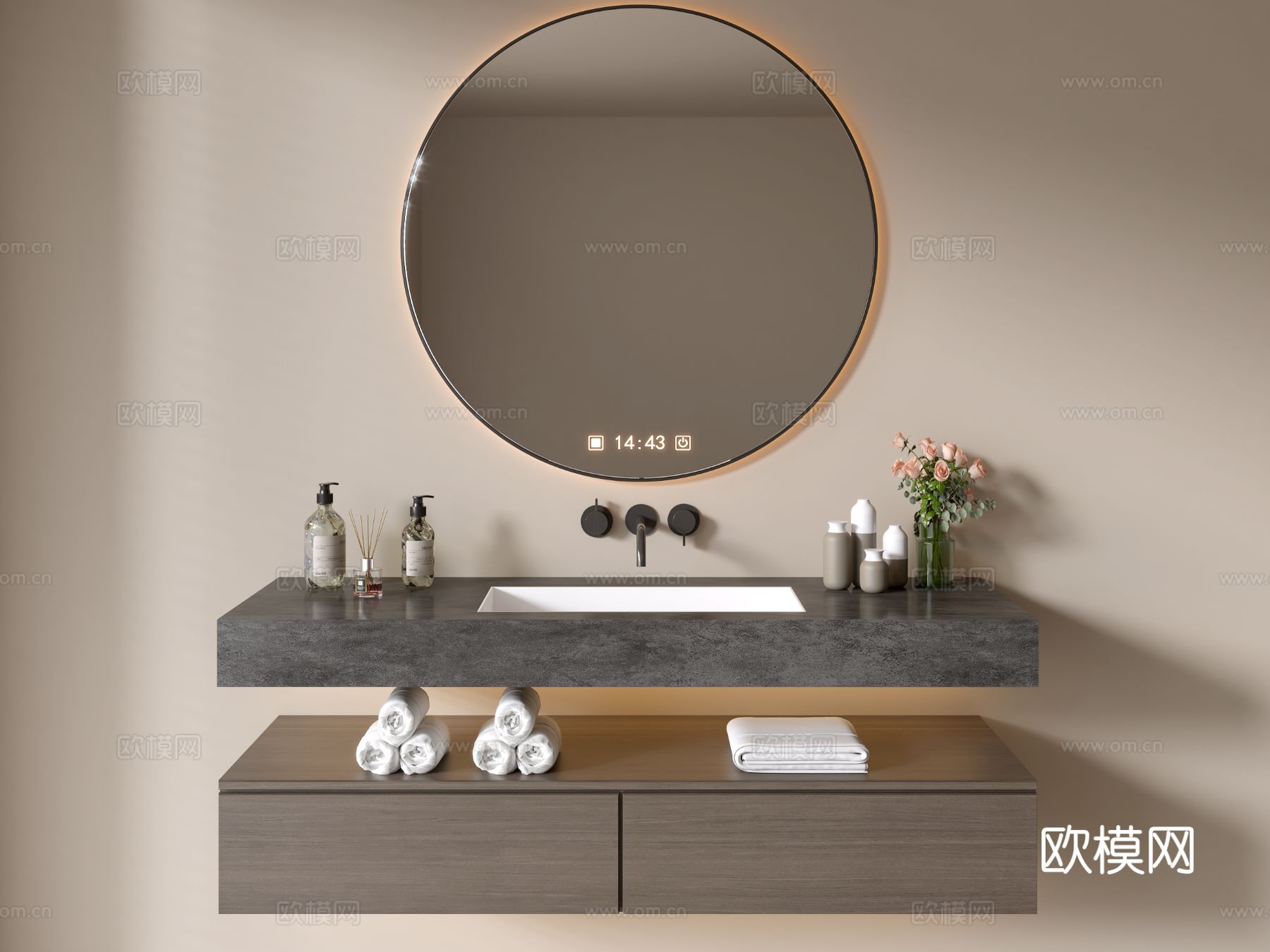 现代浴室柜 浴室台盆su模型下载（渲染图2）