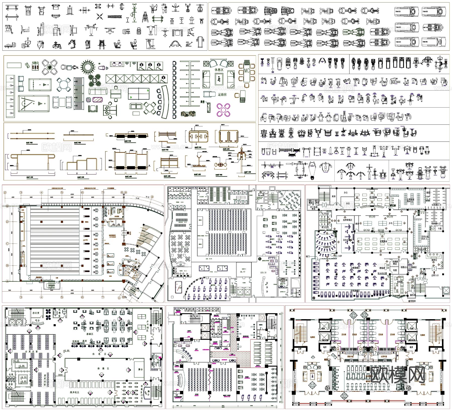健身器材 运动器材 健身器械 体育素材 运动素材cad图库
