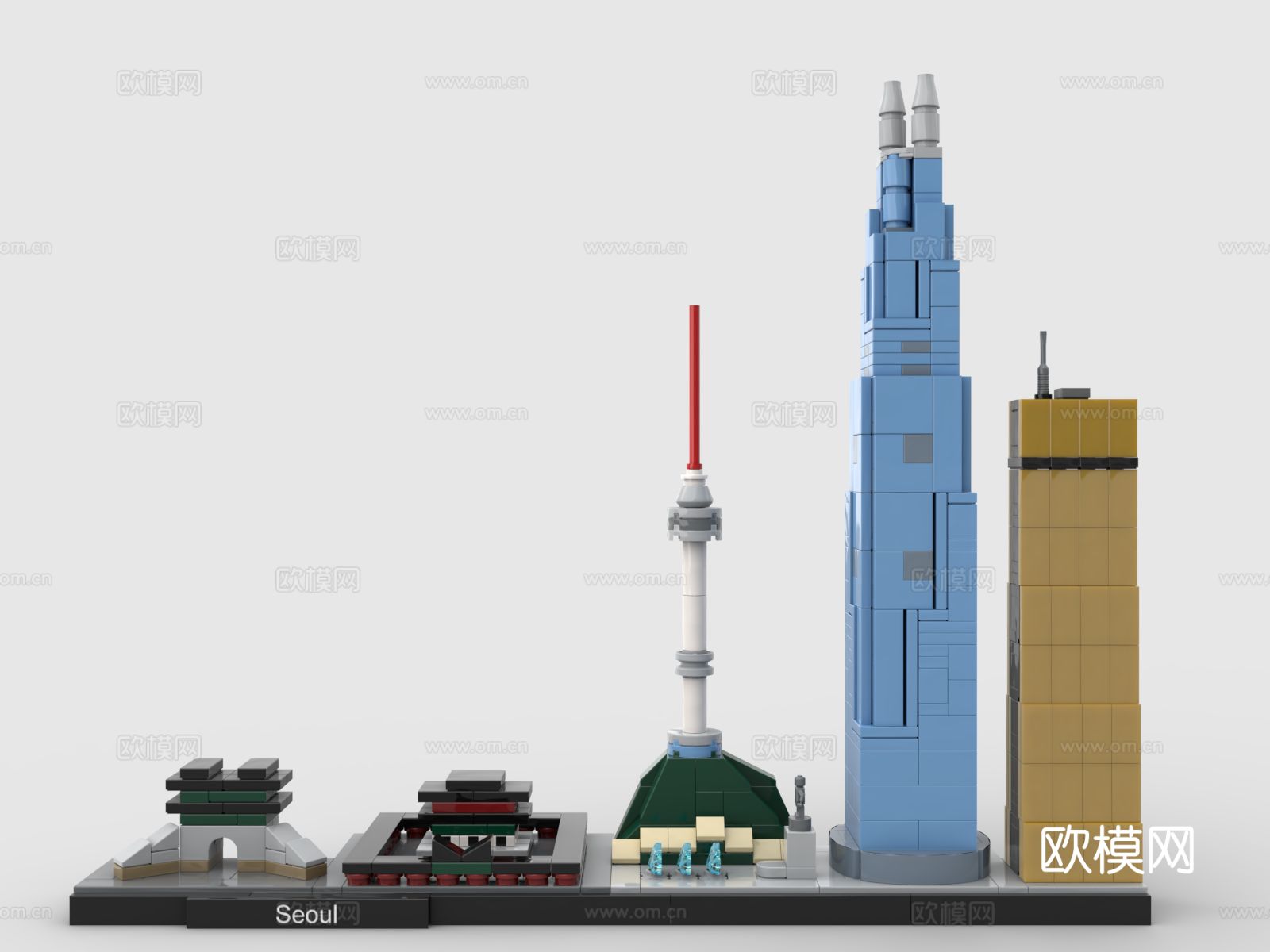 LEGO 玩具 城市天际线 首尔建筑群积木3d模型