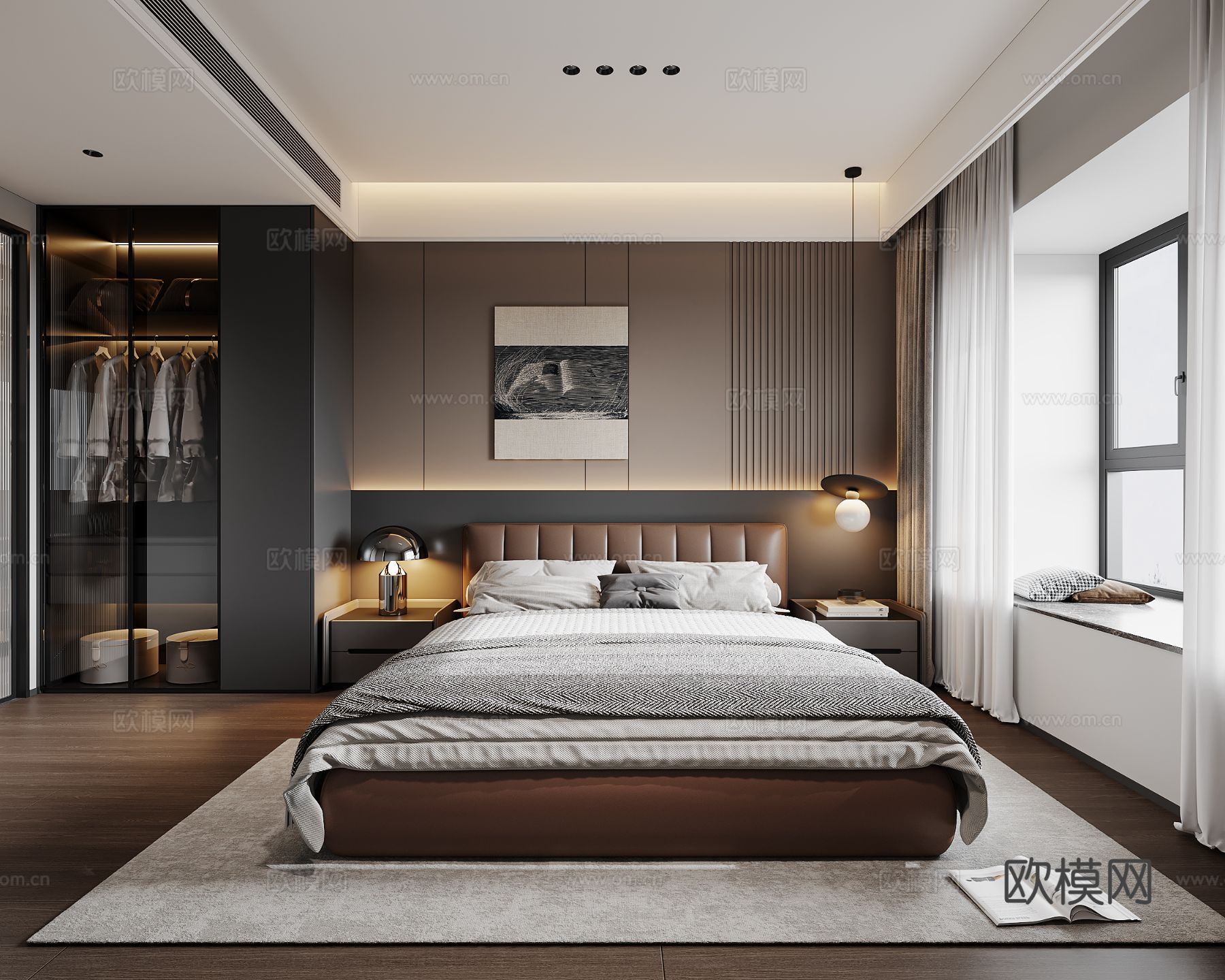 意式卧室 主卧3d模型下载（渲染图1）