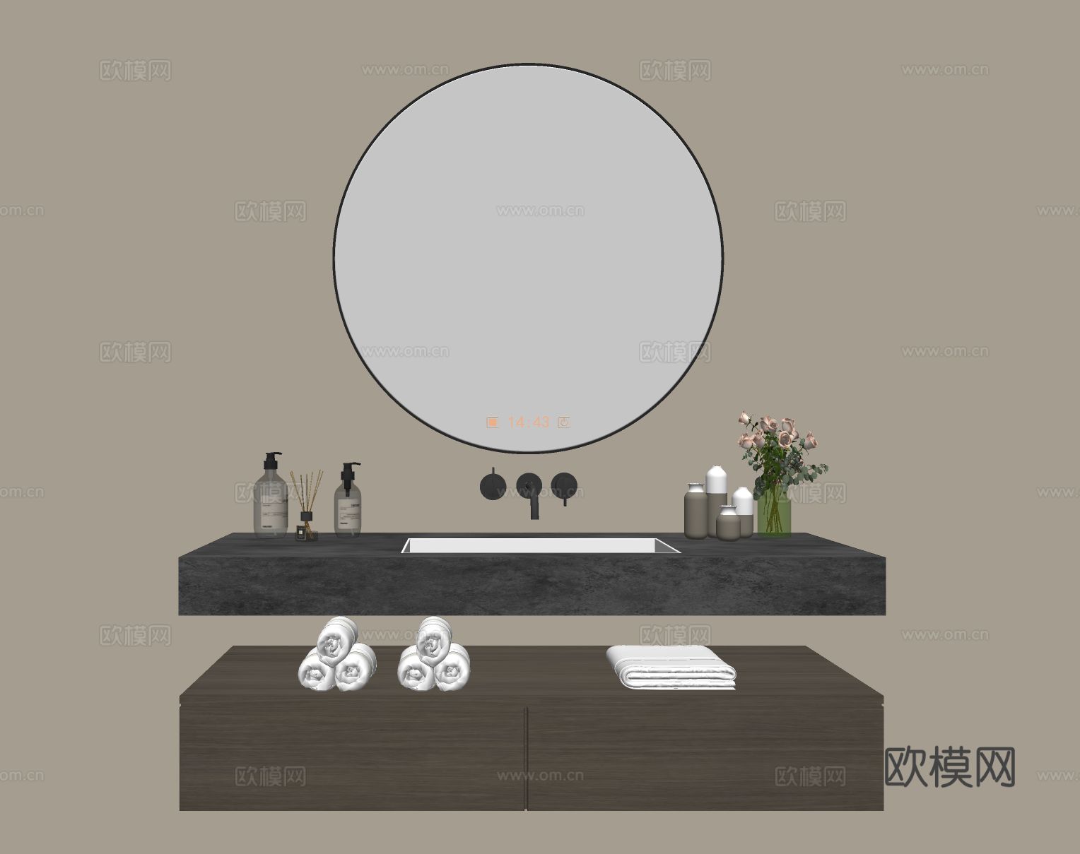 现代浴室柜 浴室台盆su模型下载（渲染图1）