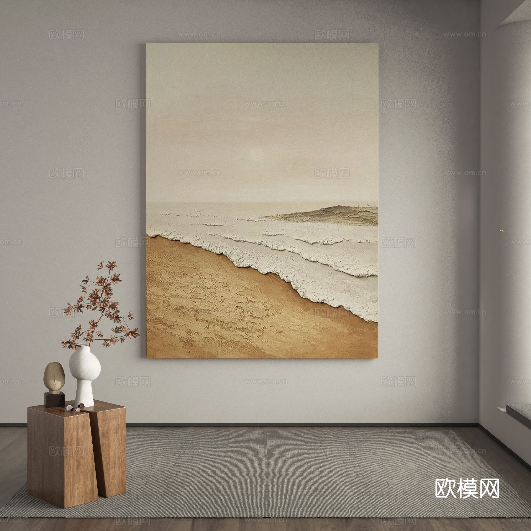 侘寂风油画 海浪画 装饰画3d模型