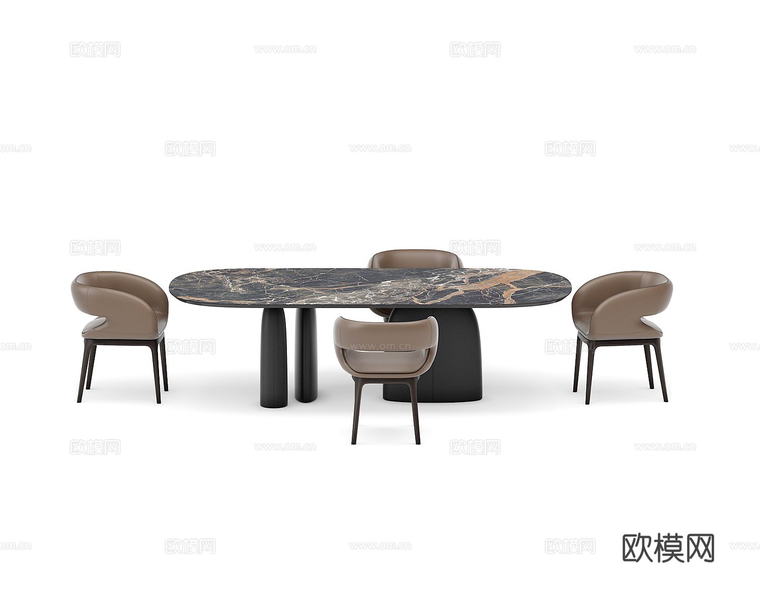 意式餐桌椅 大理石餐桌3d模型下载（渲染图1）