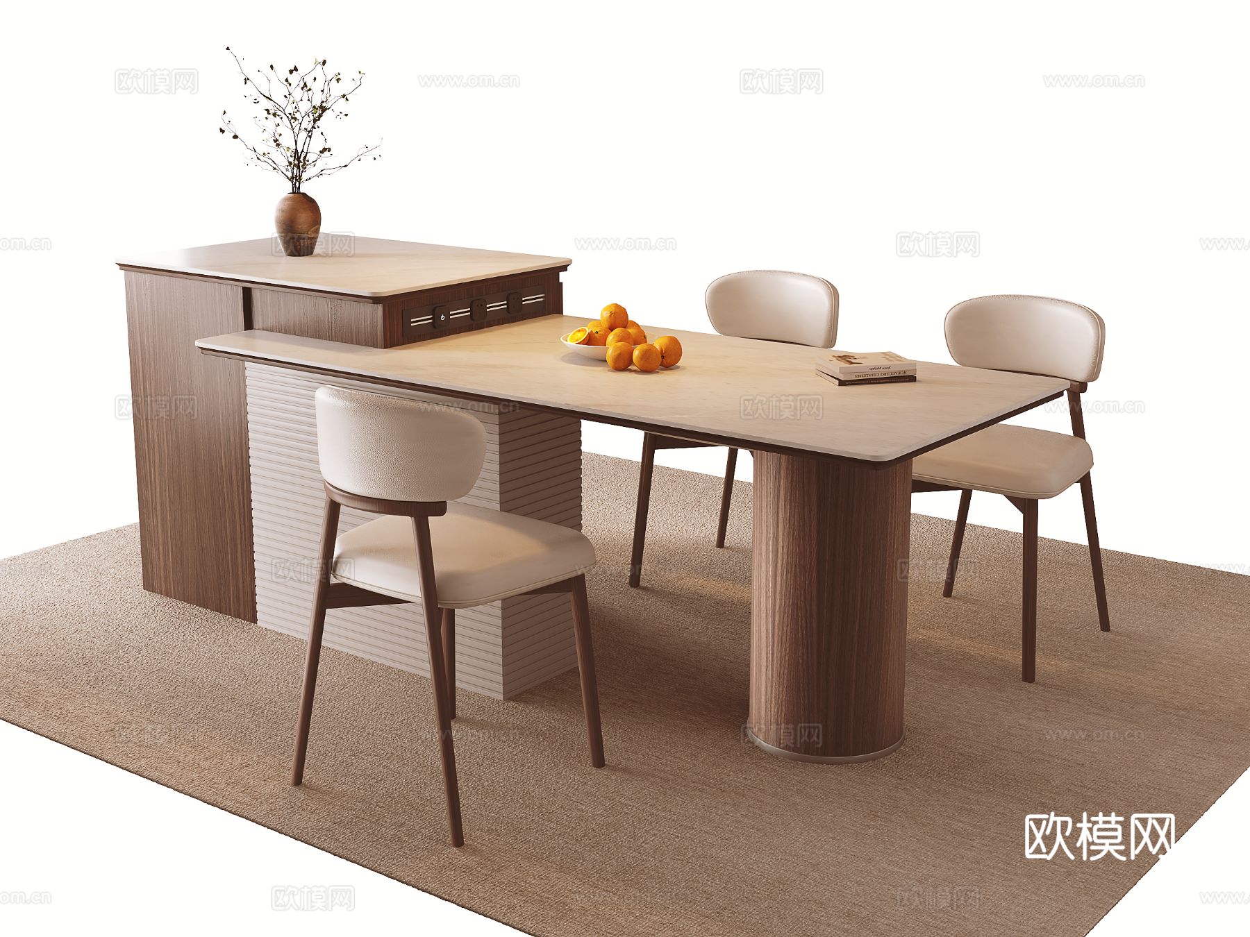 中古风餐桌椅 岛台餐桌3d模型下载