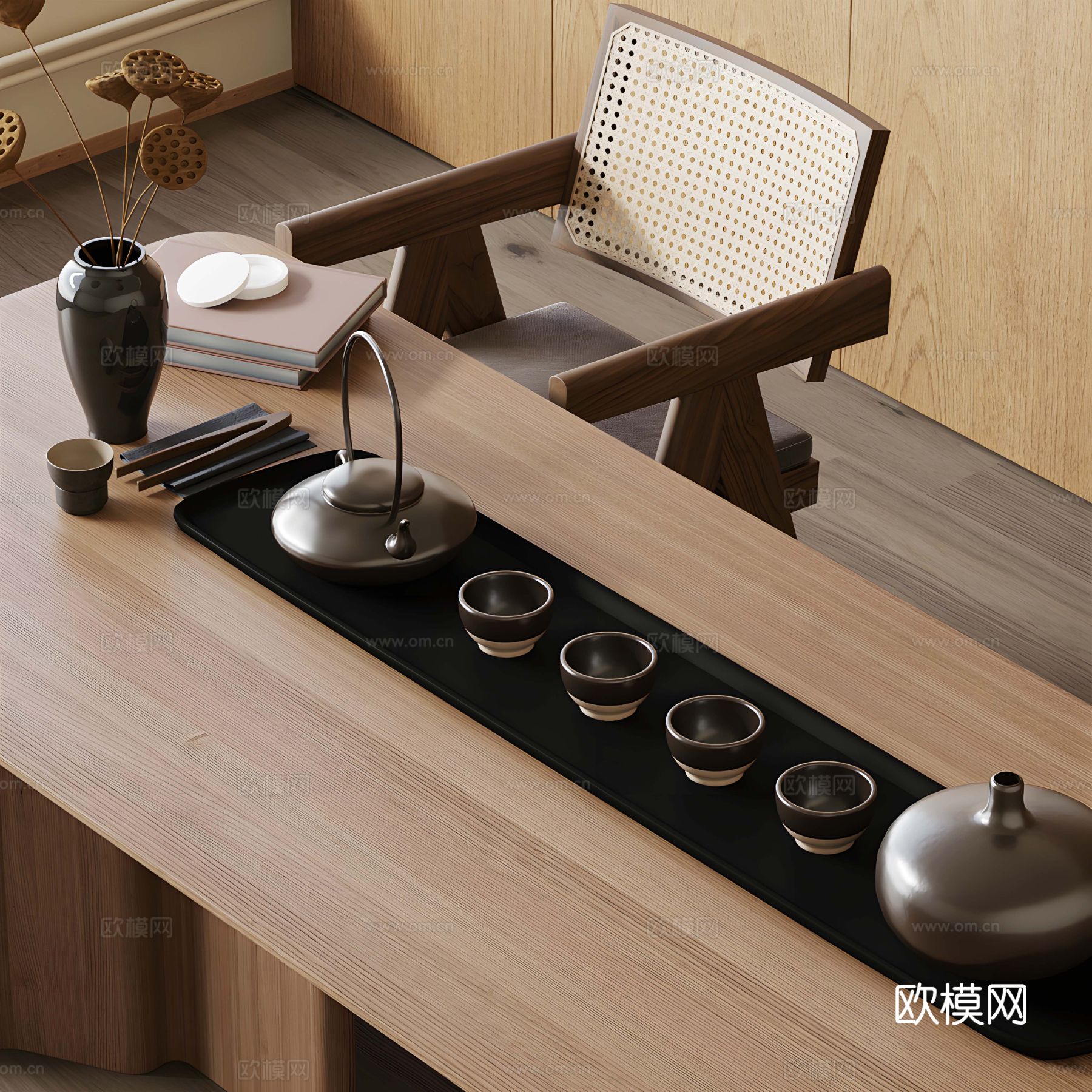 新中式茶具 茶杯 茶具 茶匙3d模型