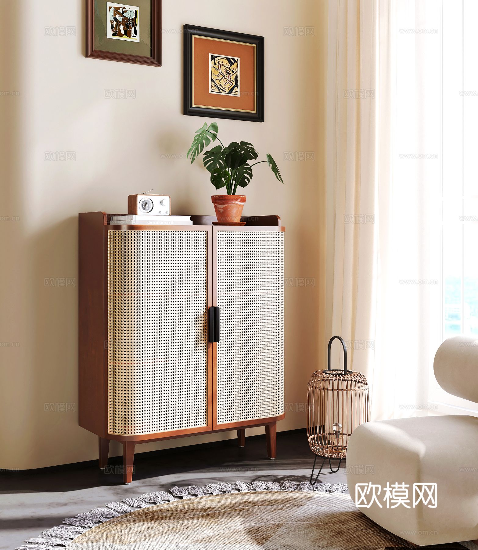 中古风玄关柜3d模型下载