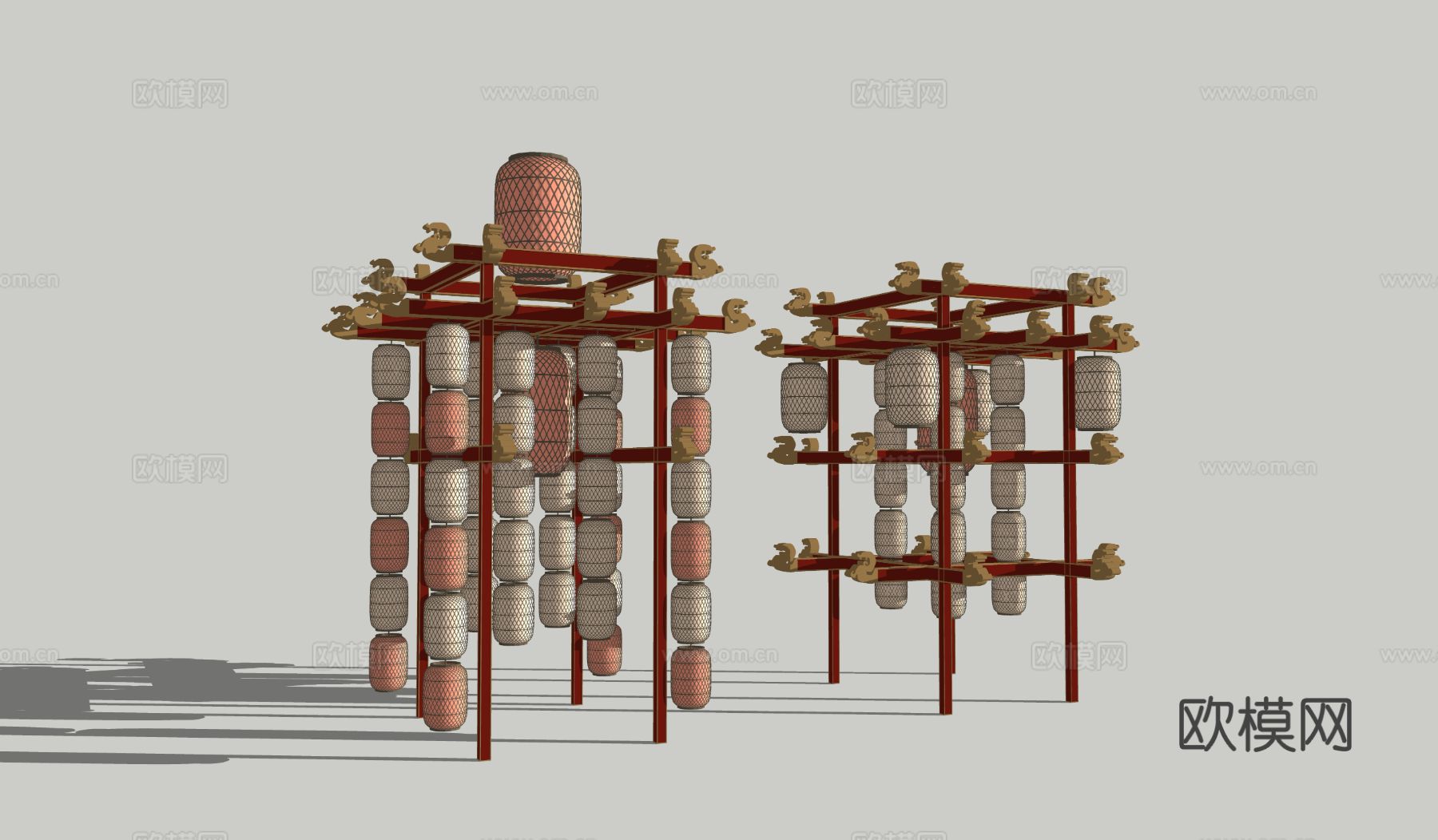 新中式美陈打卡 灯笼灯架su模型