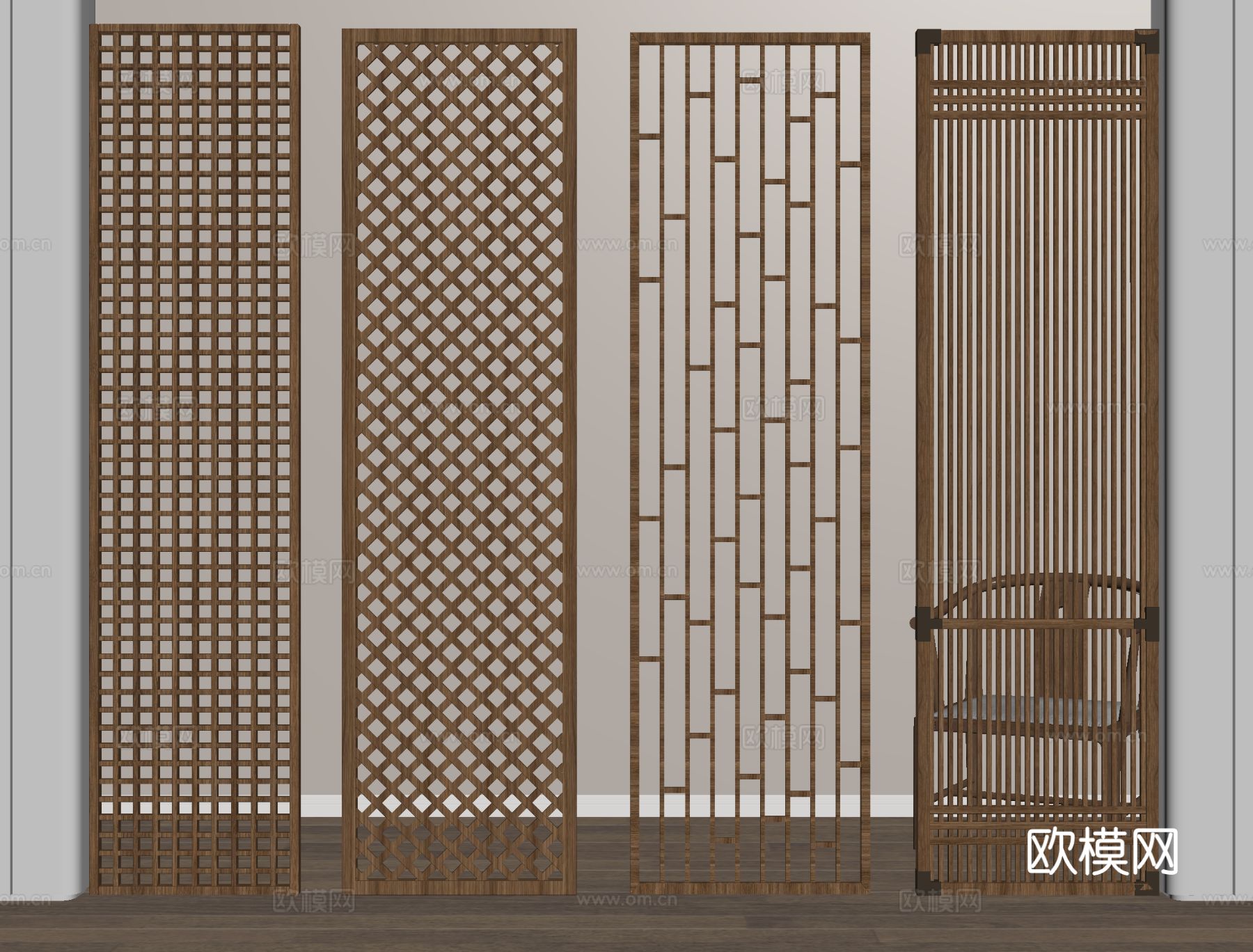 中式花格隔断 木屏风su模型