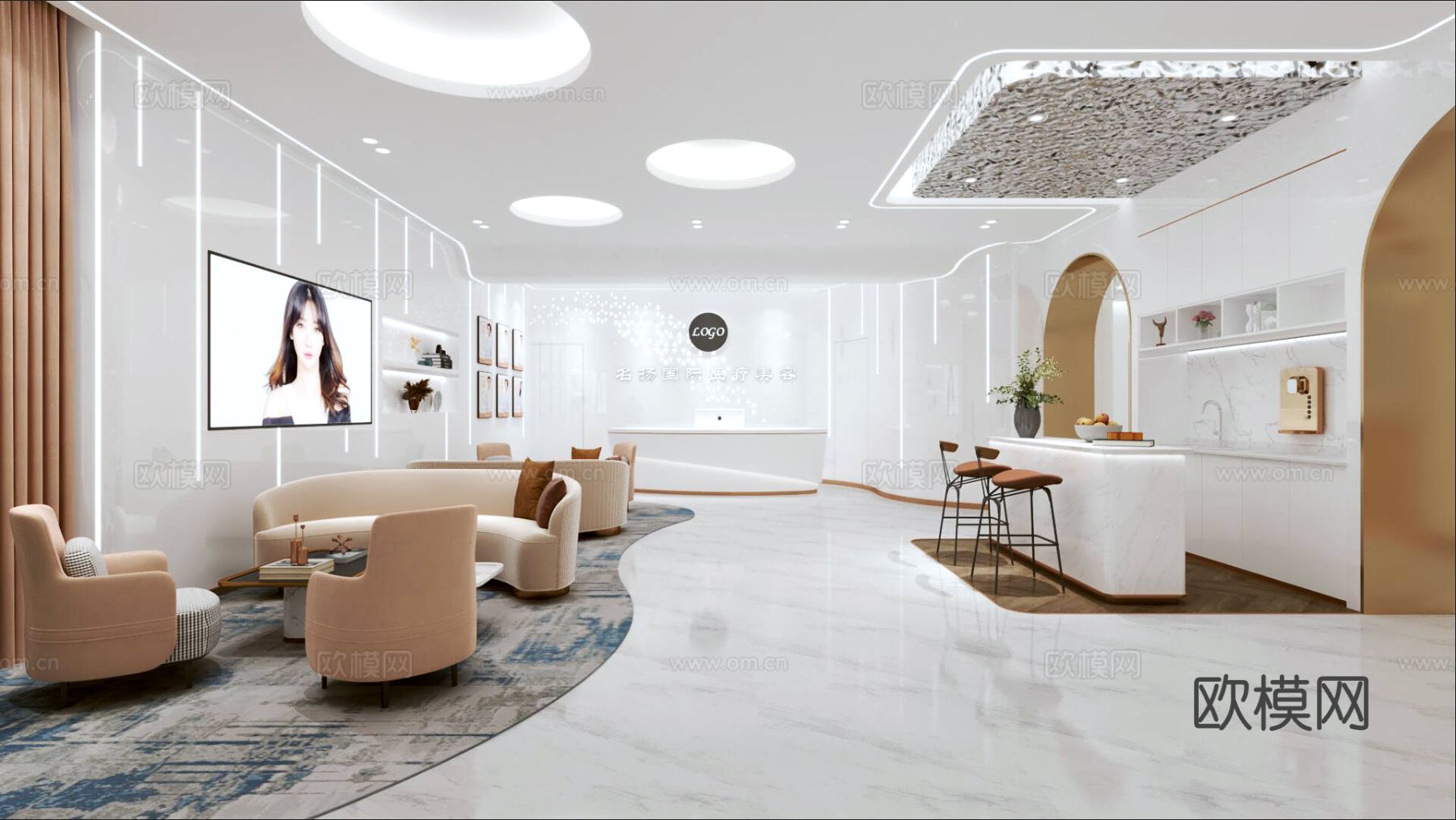 现代美容院大厅3d模型下载