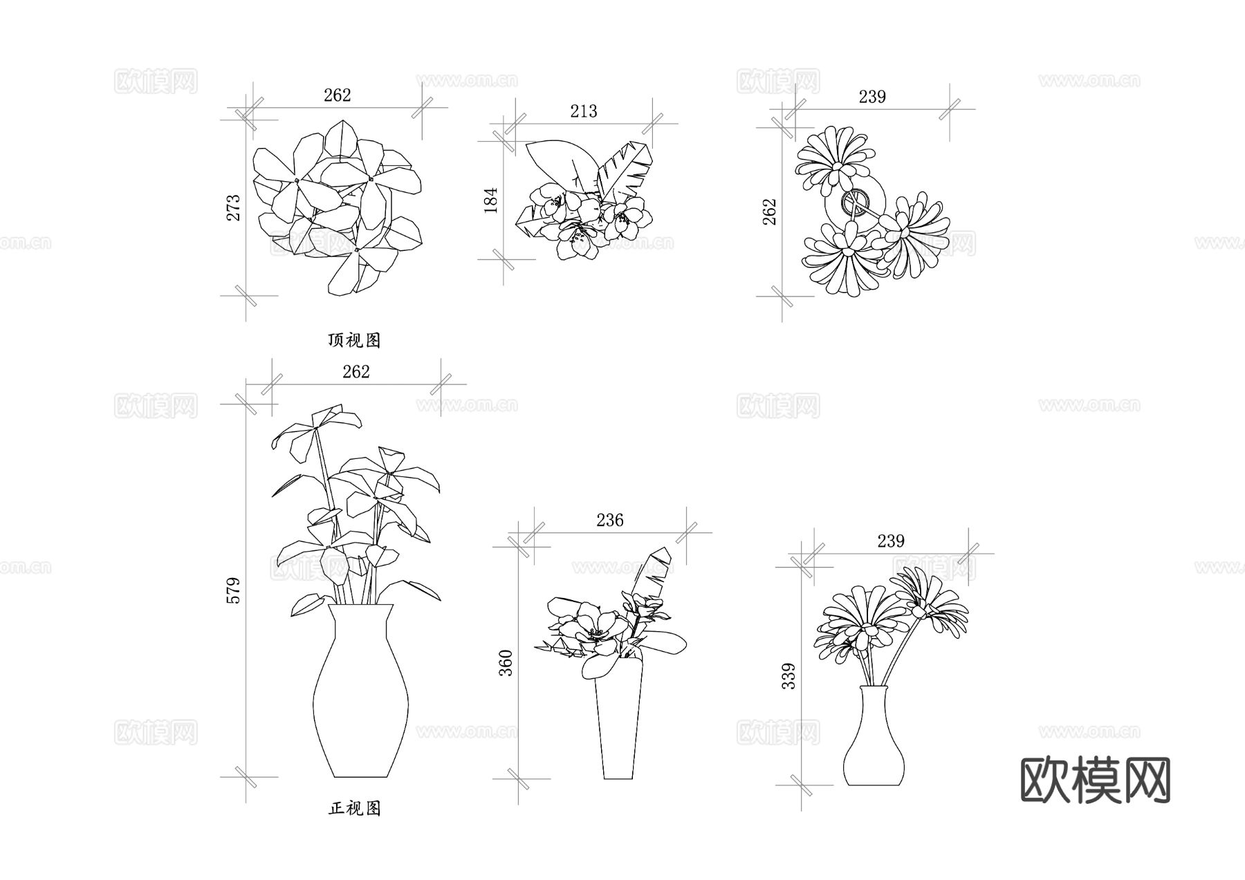 花器 花盆 插花瓶 装饰花瓶 花艺瓶cad大样图